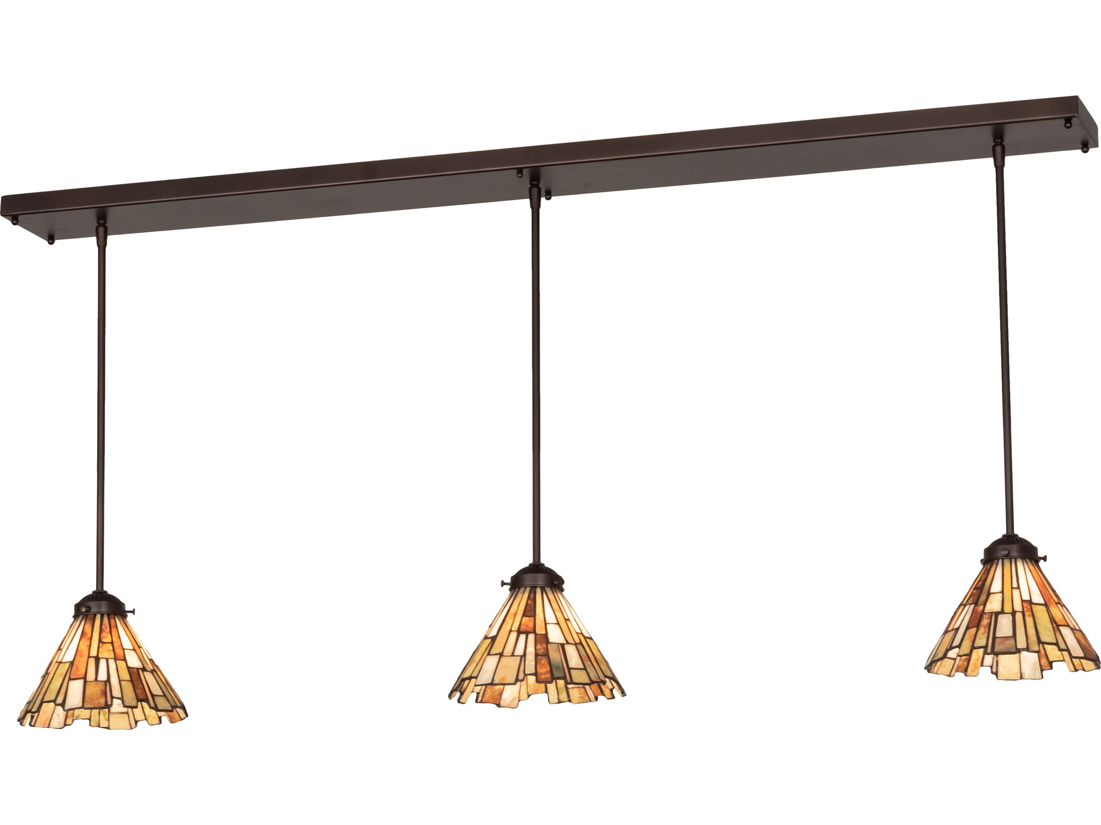 Delta 3-Light Mahogany Bronze Green Glass Tiffany Island Pendant