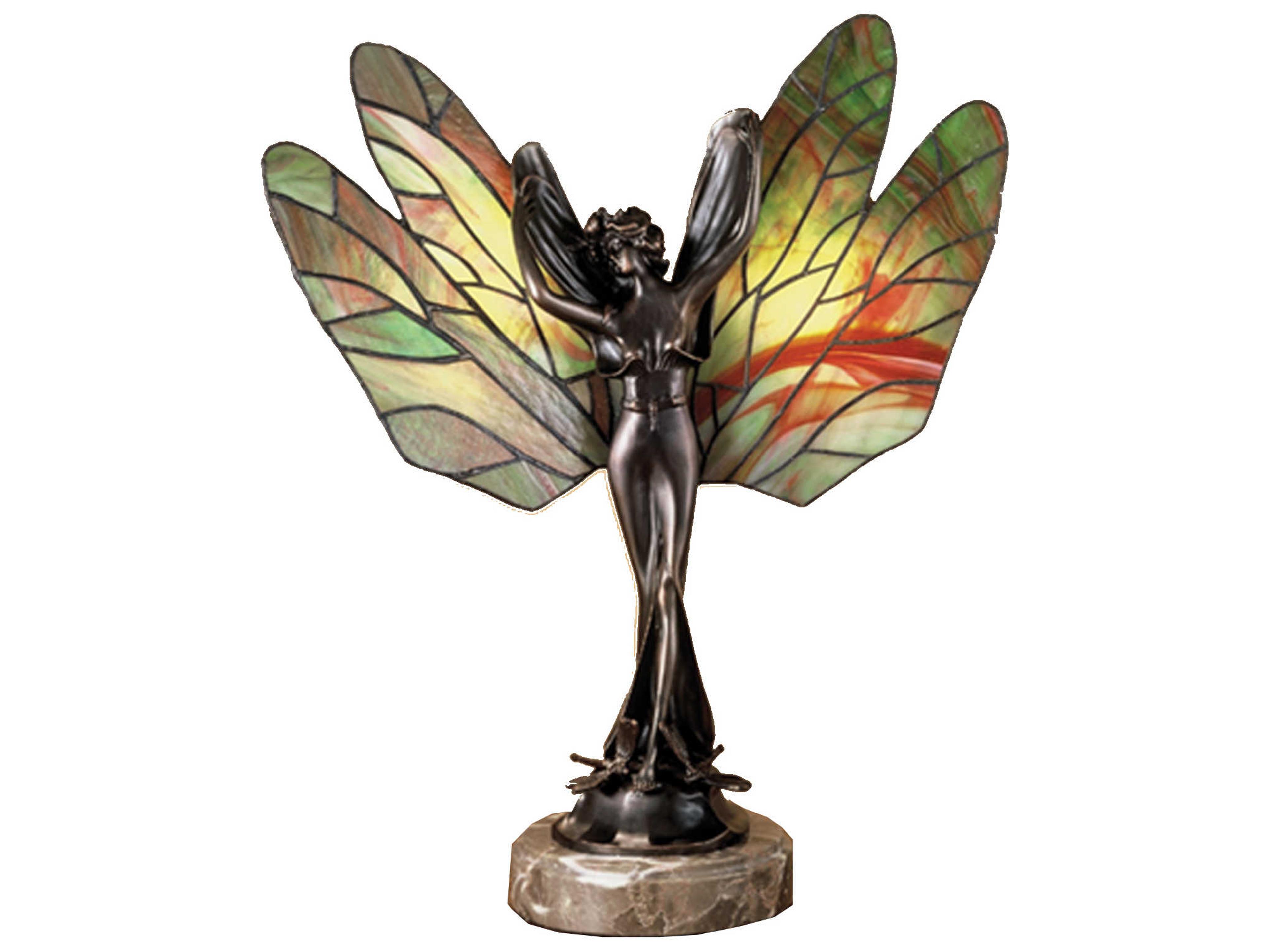 Dragonfly Lady Glass Tiffany Mahogany Bronze Table Lamp