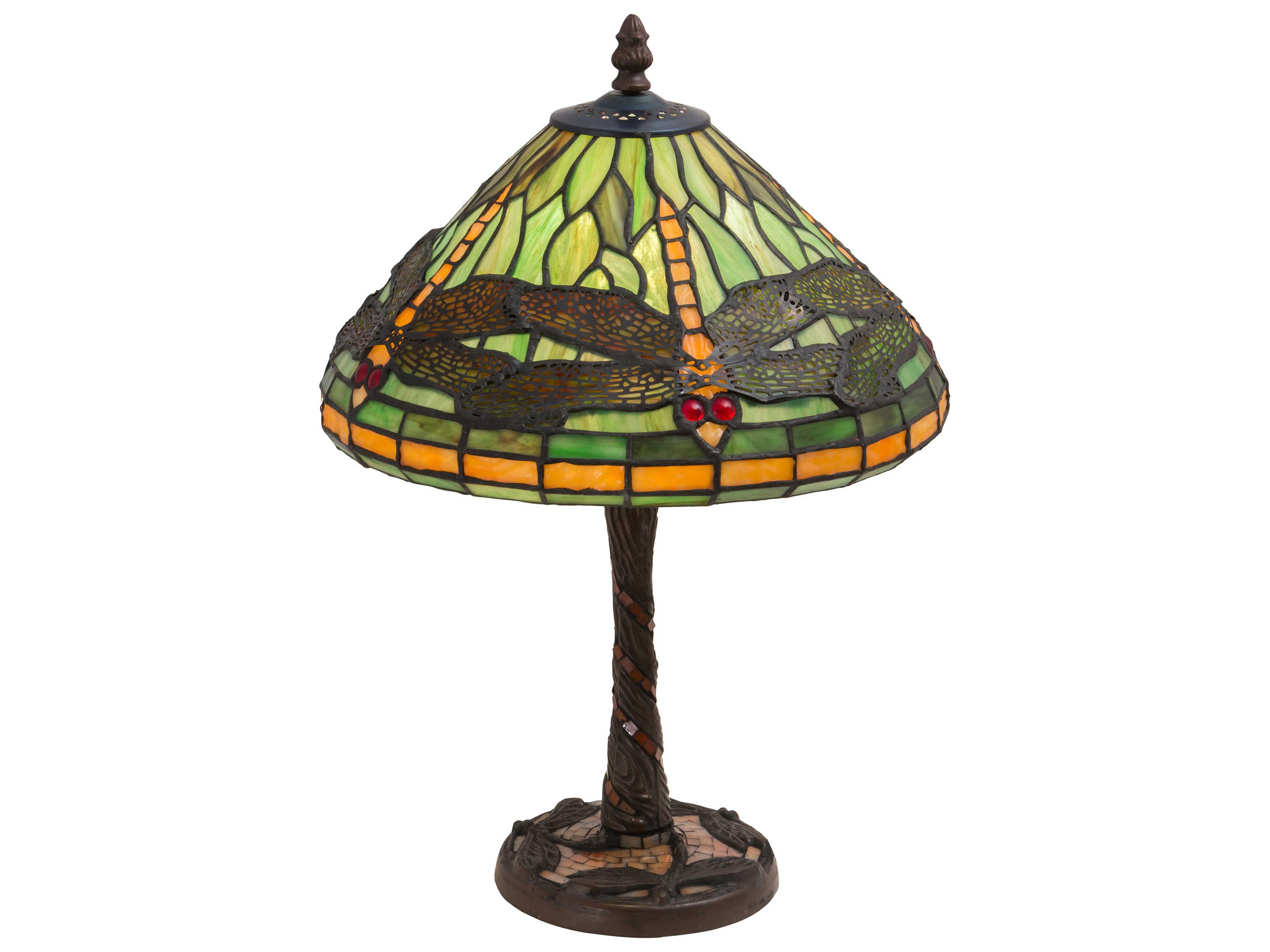 Dragonfly Glass Tiffany Mahogany Bronze Green Table Lamp