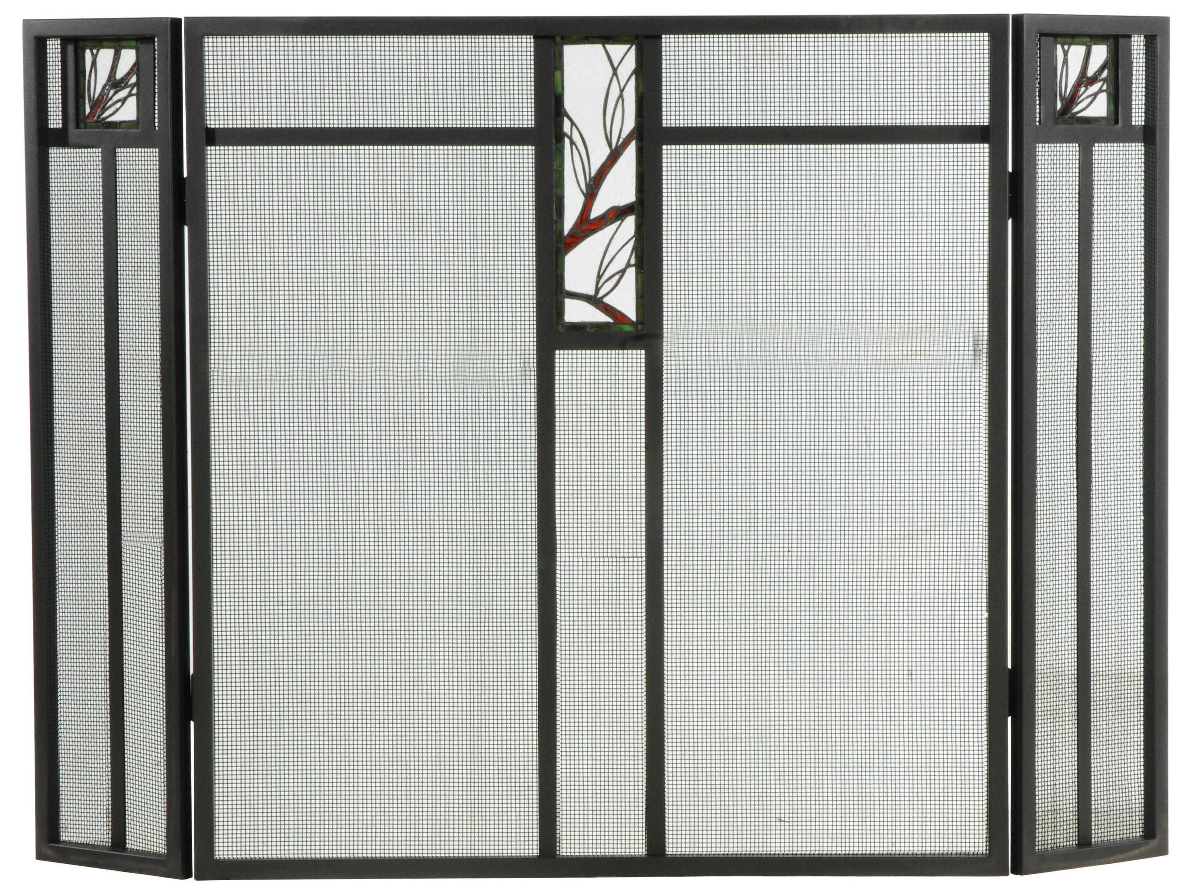 Pine Branch Glass Folding Fireplace Screen