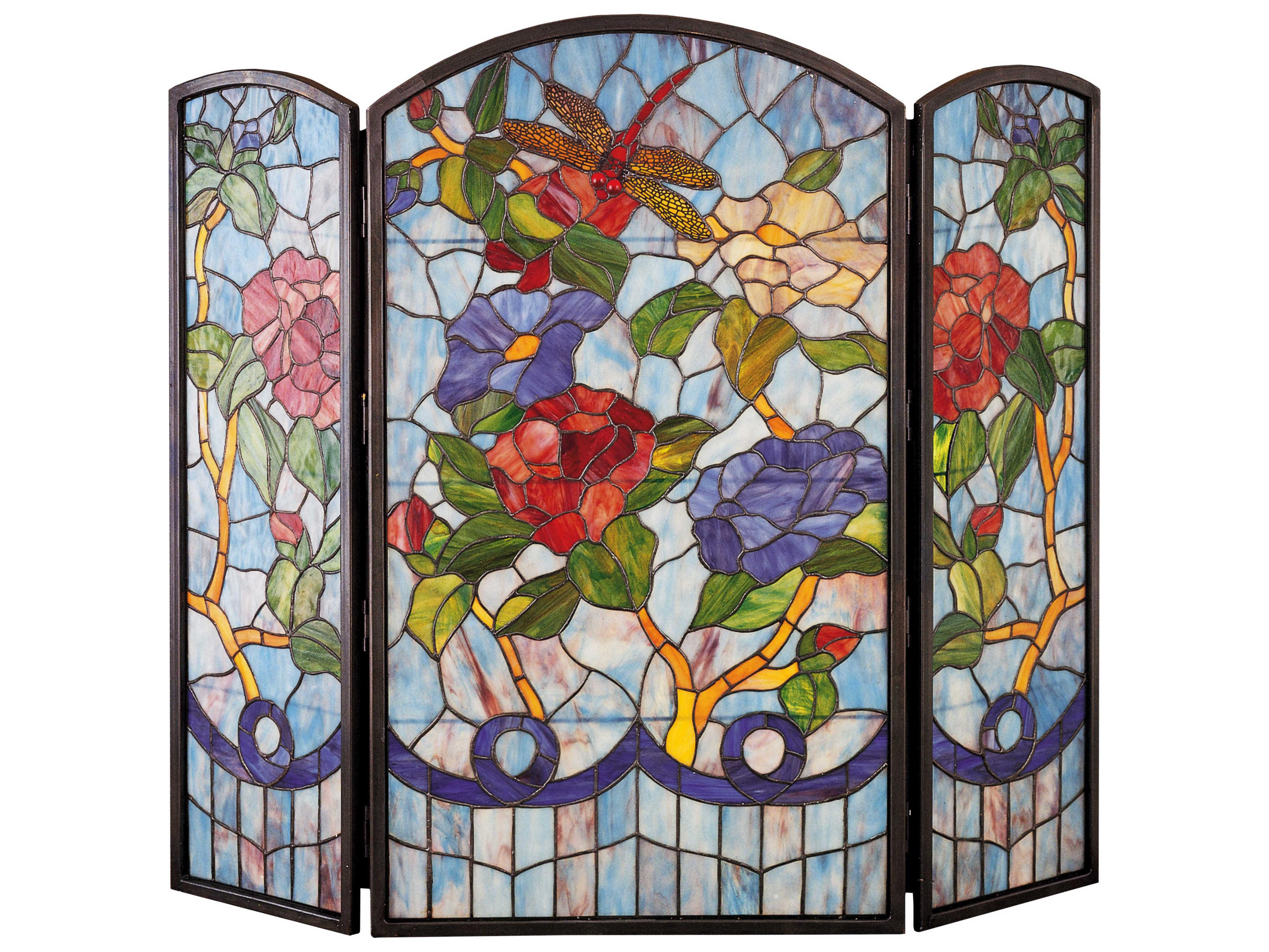 Dragonfly Flower Folding Fireplace Screen
