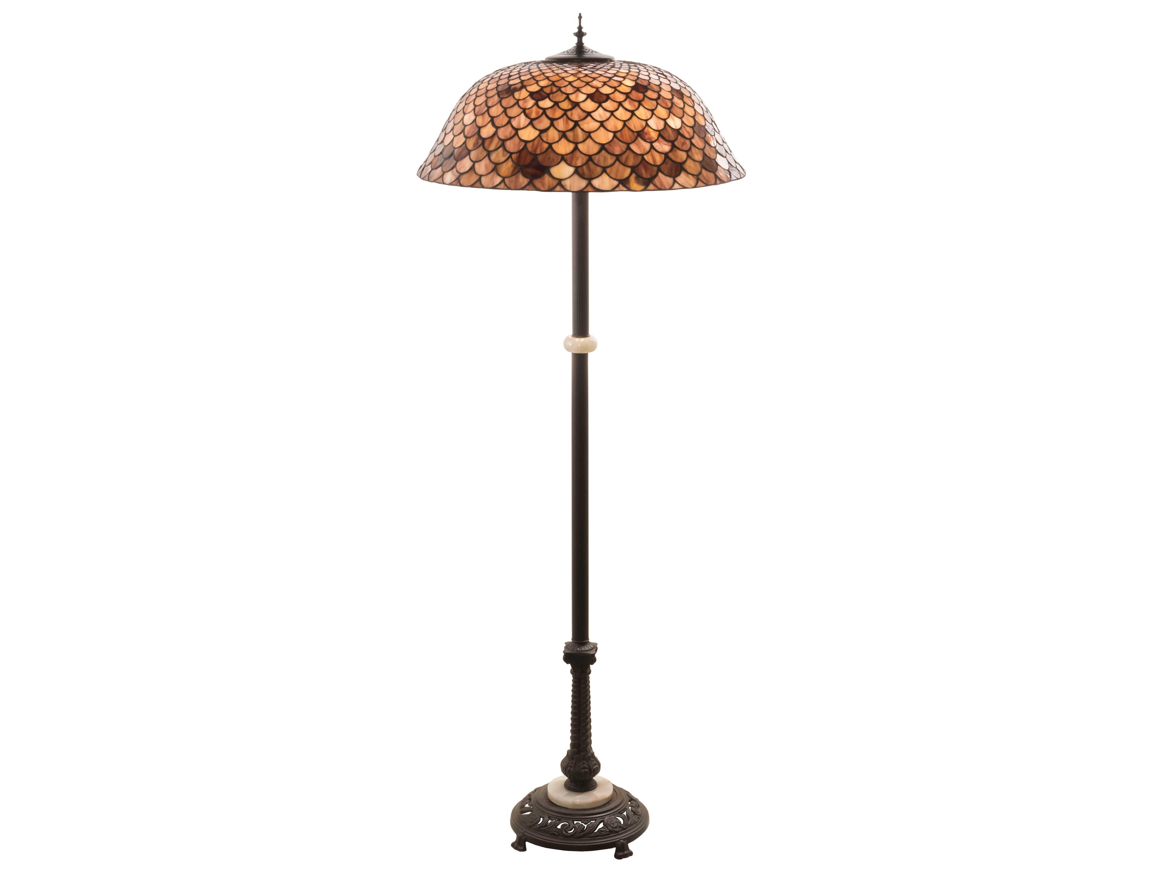 Fishscale Glass Tiffany Mahogany Bronze Floor Lamp