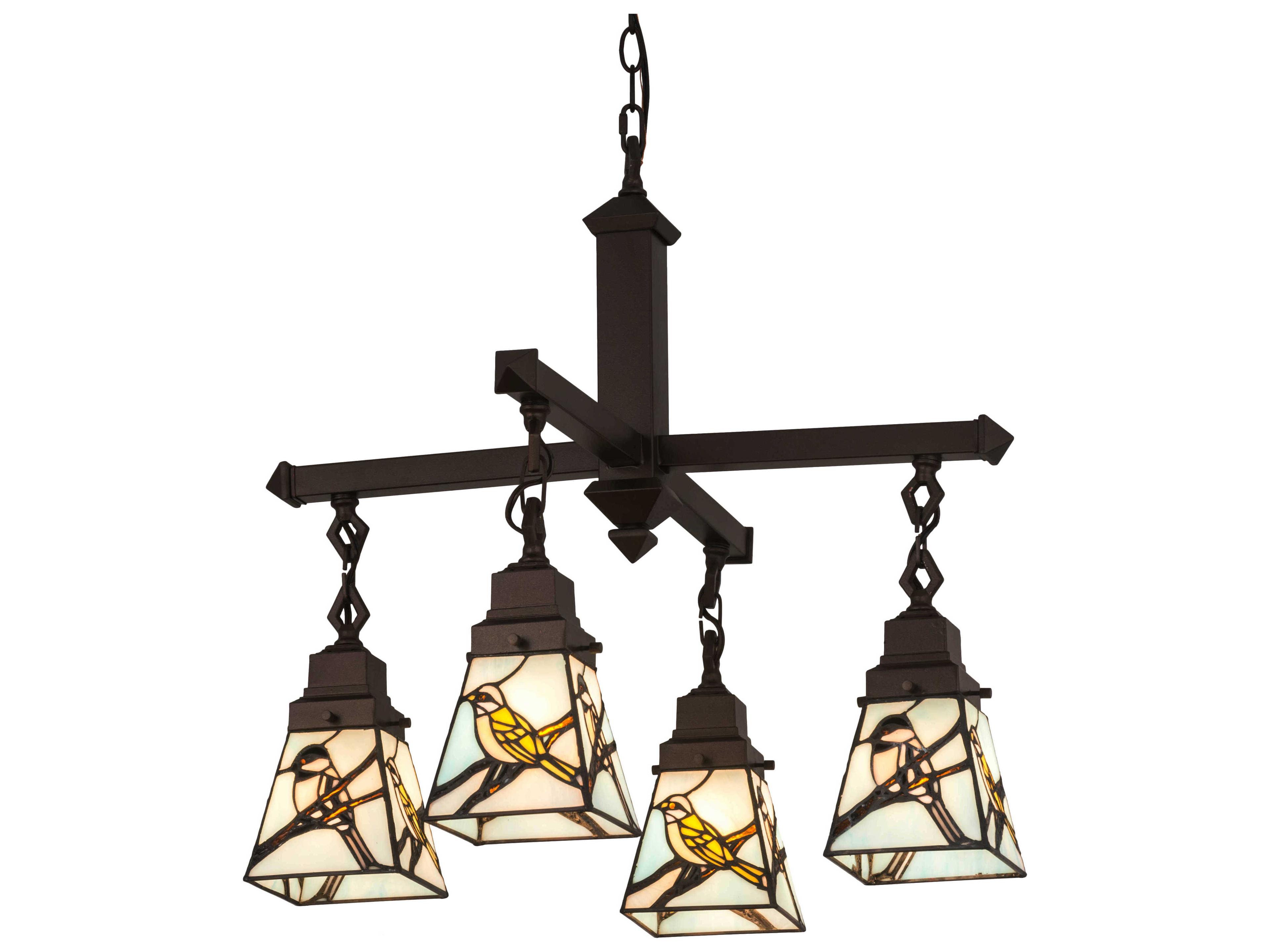 Fixtures 4-Light Bronze Glass Lantern Chandelier