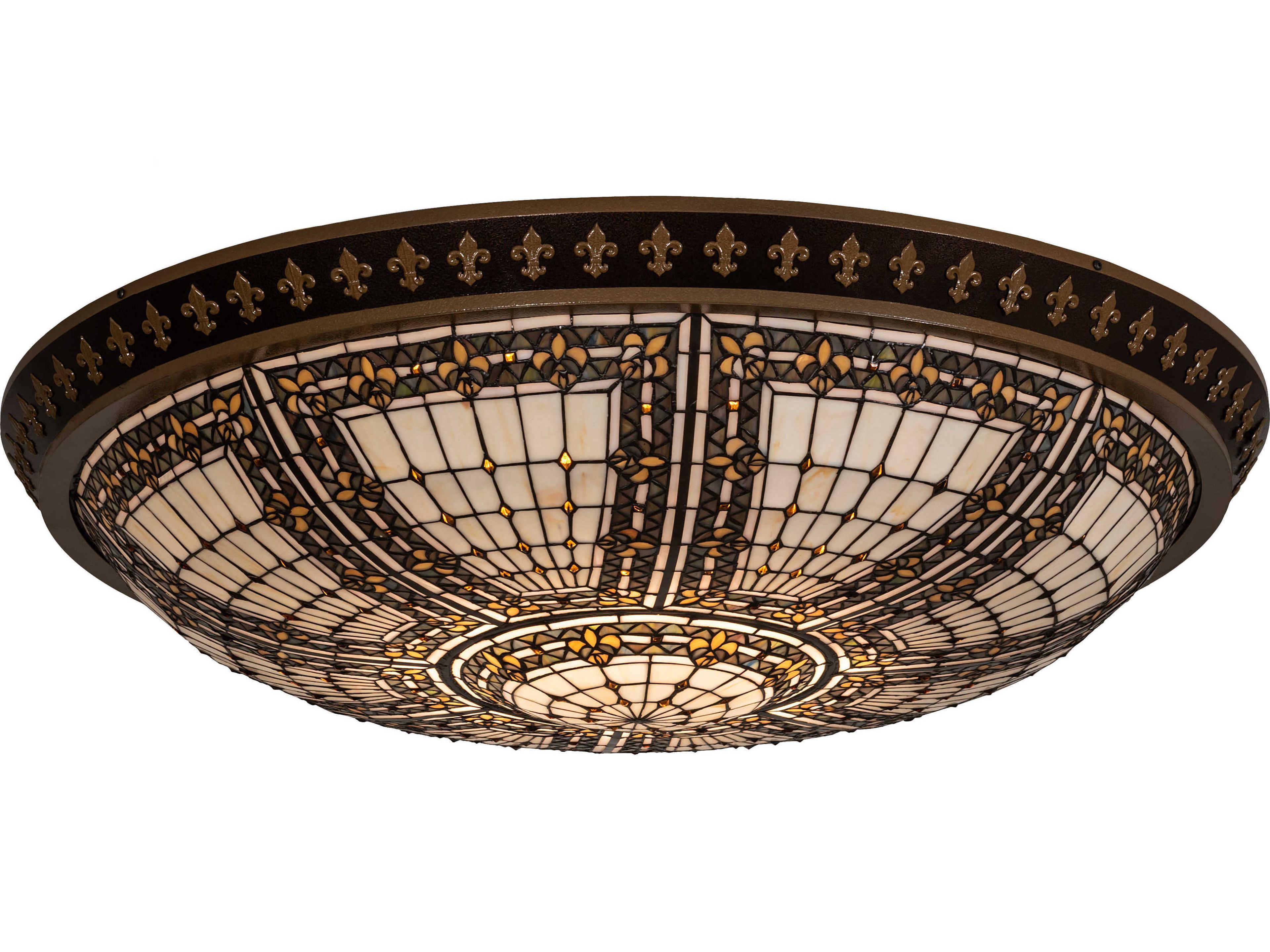 Fleur-de-lis 8-Light Copper Vein Brown Glass LED Bowl Flush Mount