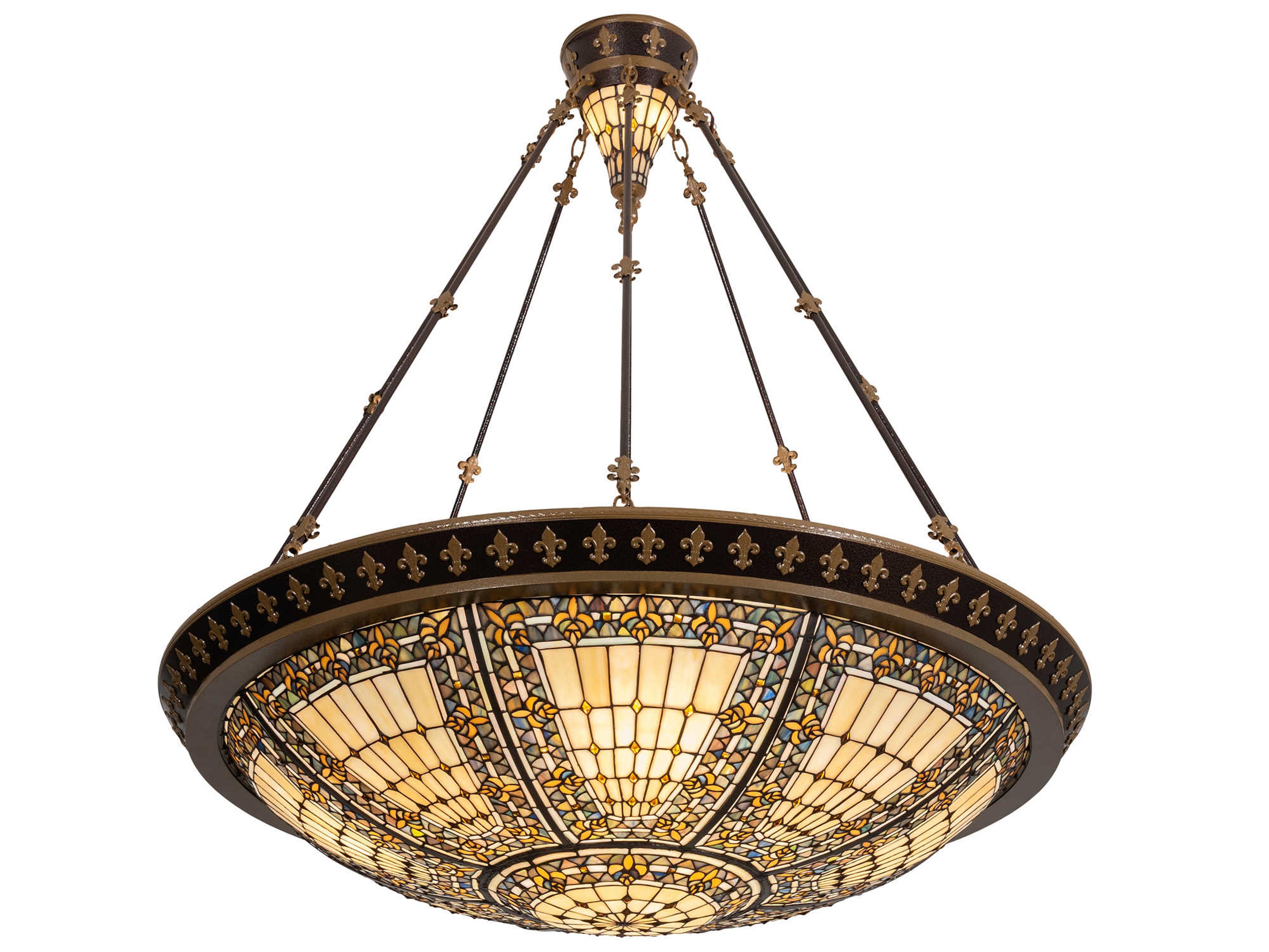 Fleur-de-lis 8 2-Light Brown Glass Tiffany Bowl Pendant