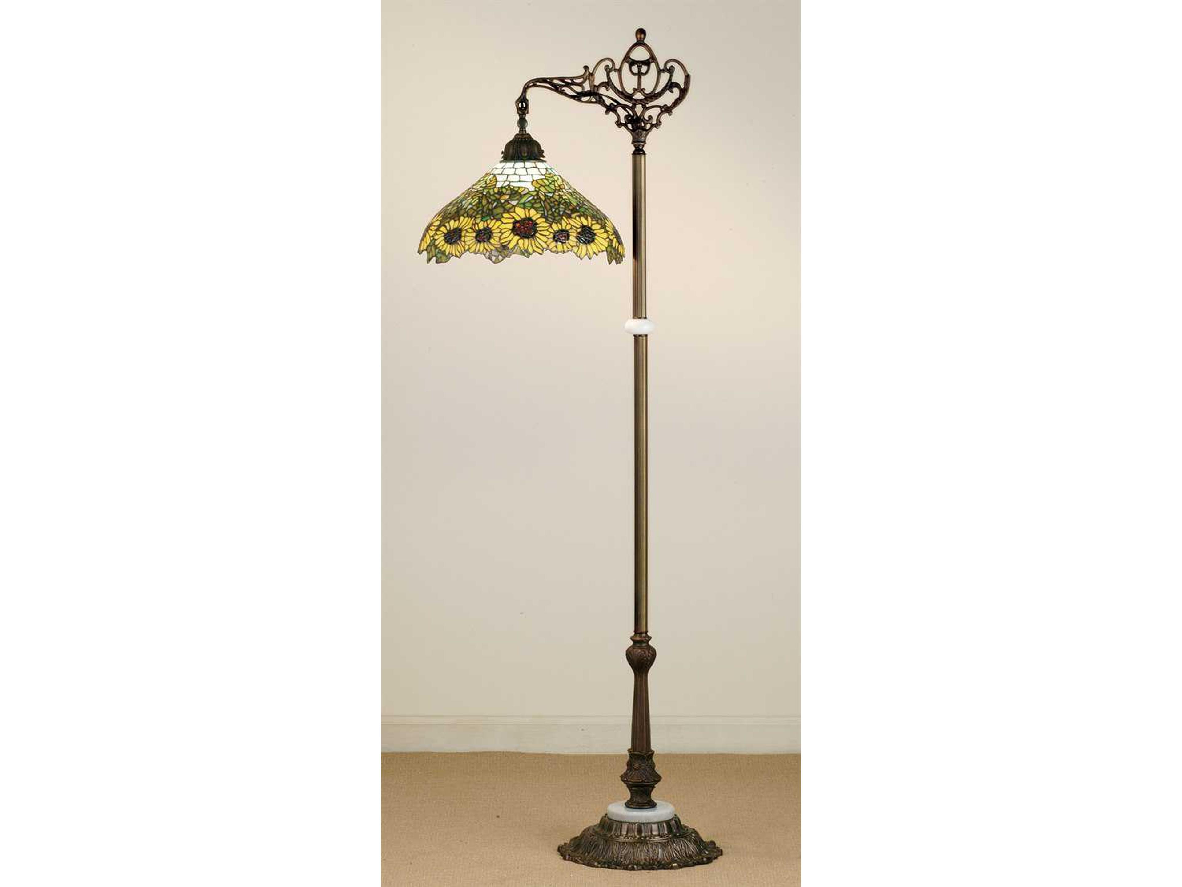 Wild Sunflower Bridge Arm Bronze Tiffany Floor Lamp