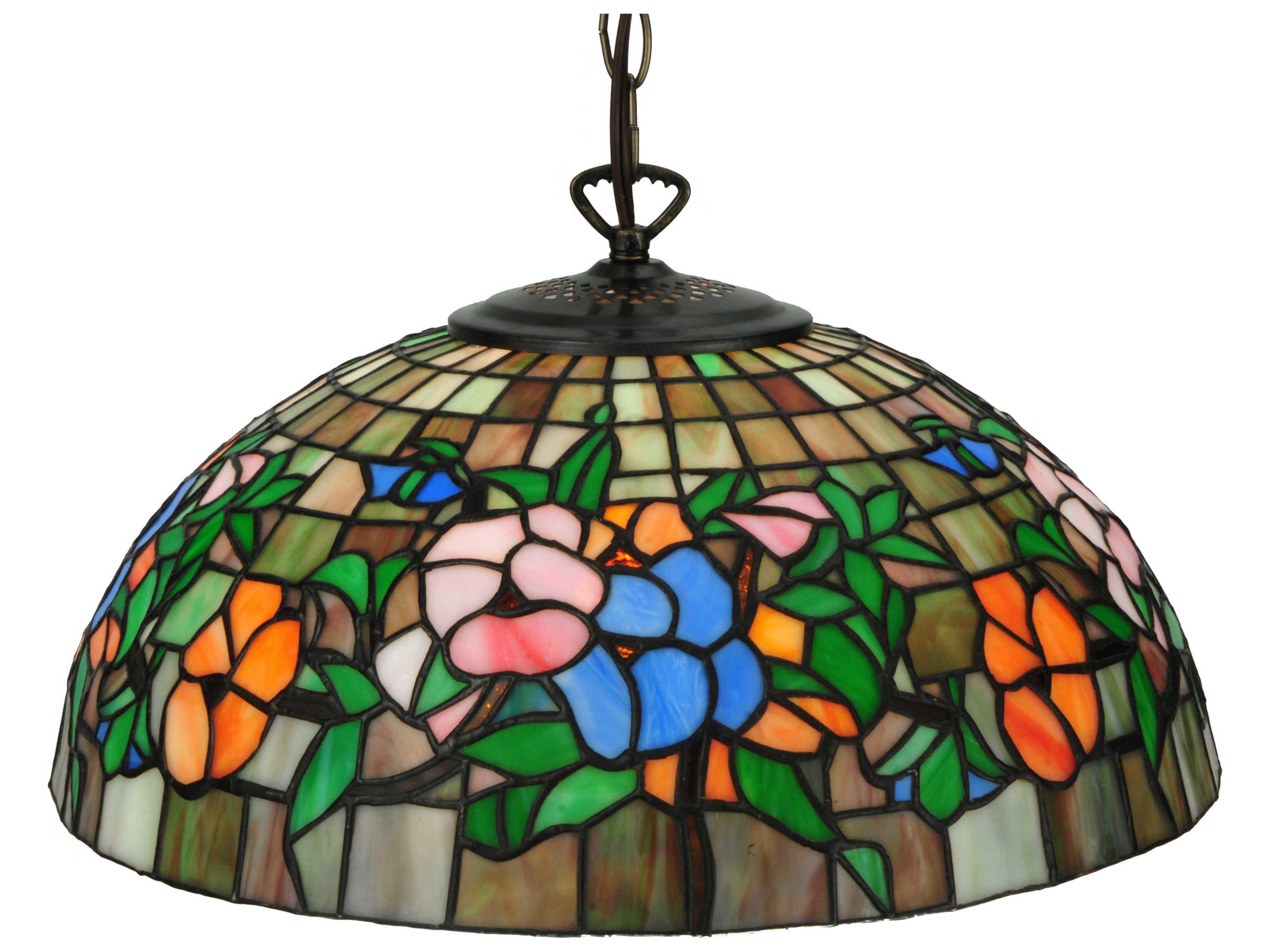 Floral 1-Light Brown Tiffany Bowl Pendant