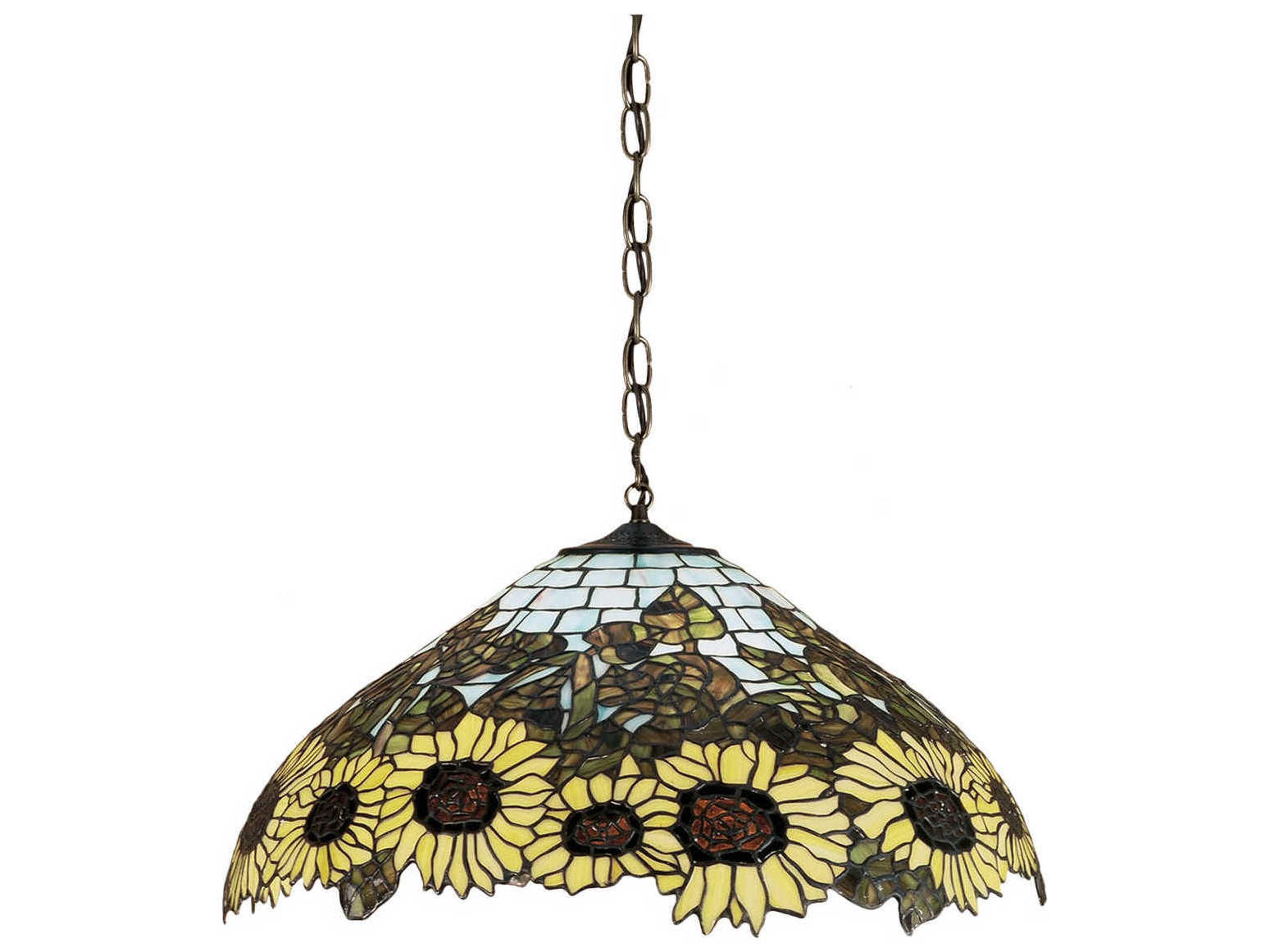 Meyda Wild Sunflower 3-Light Bronze Tiffany Pendant