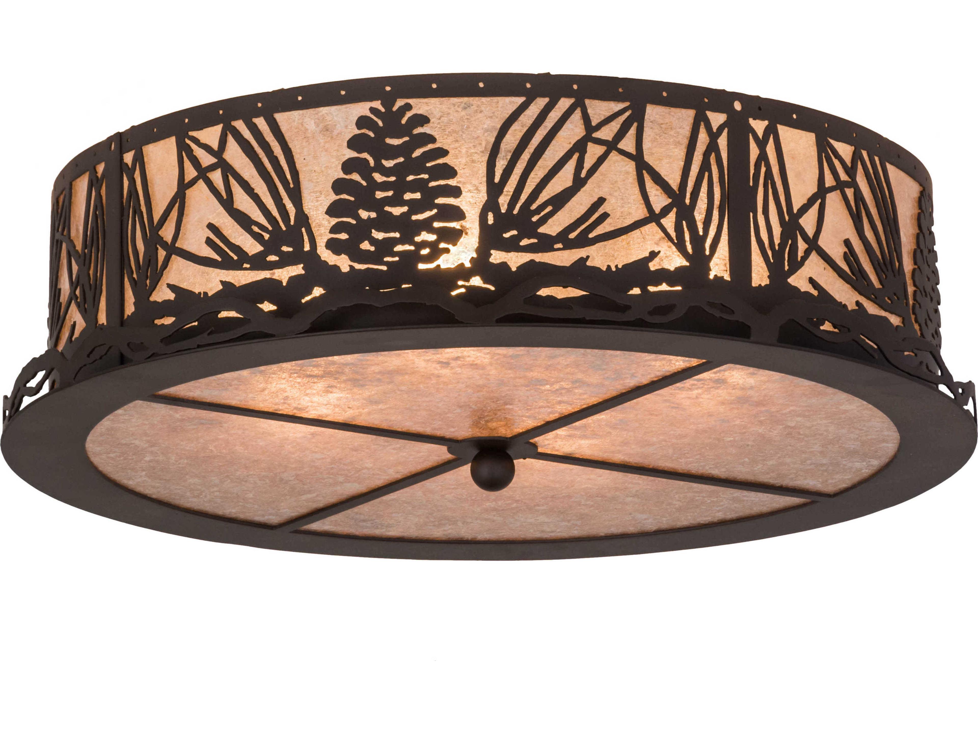 Mountain Pine 4-Light Bronze Glass Drum Flush Mount