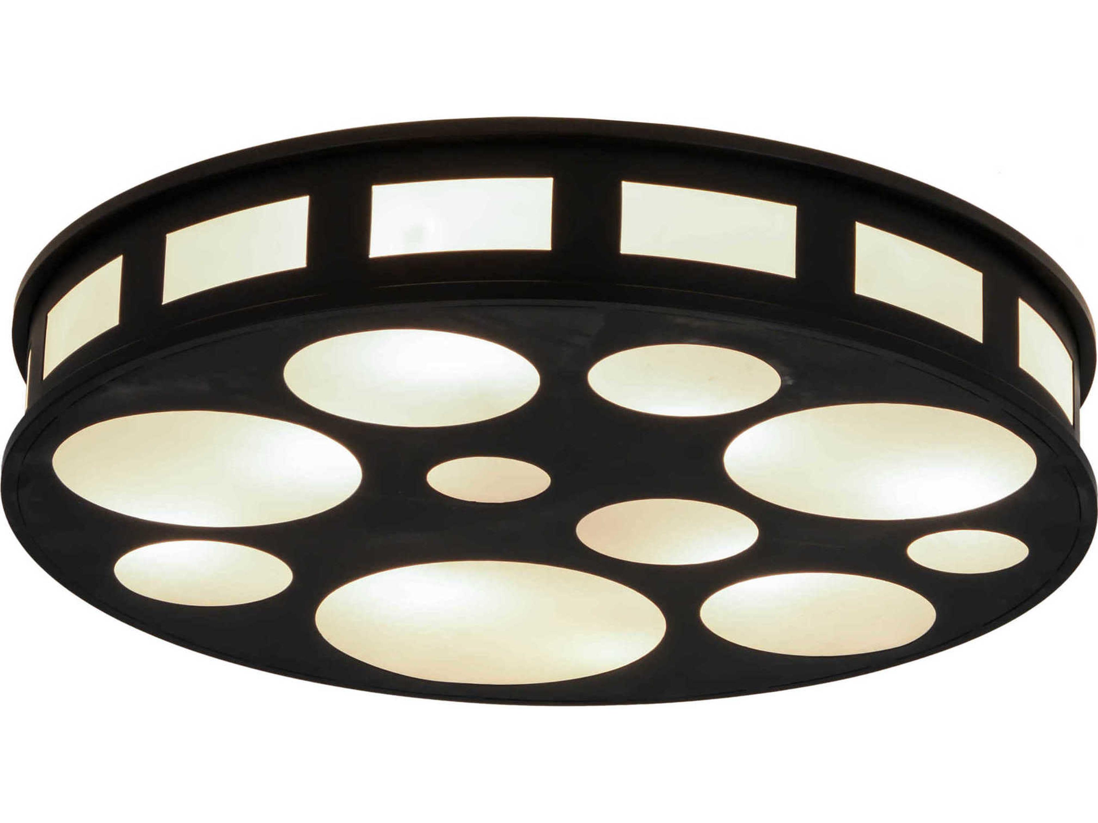 8-Light Black Glass Drum Flush Mount