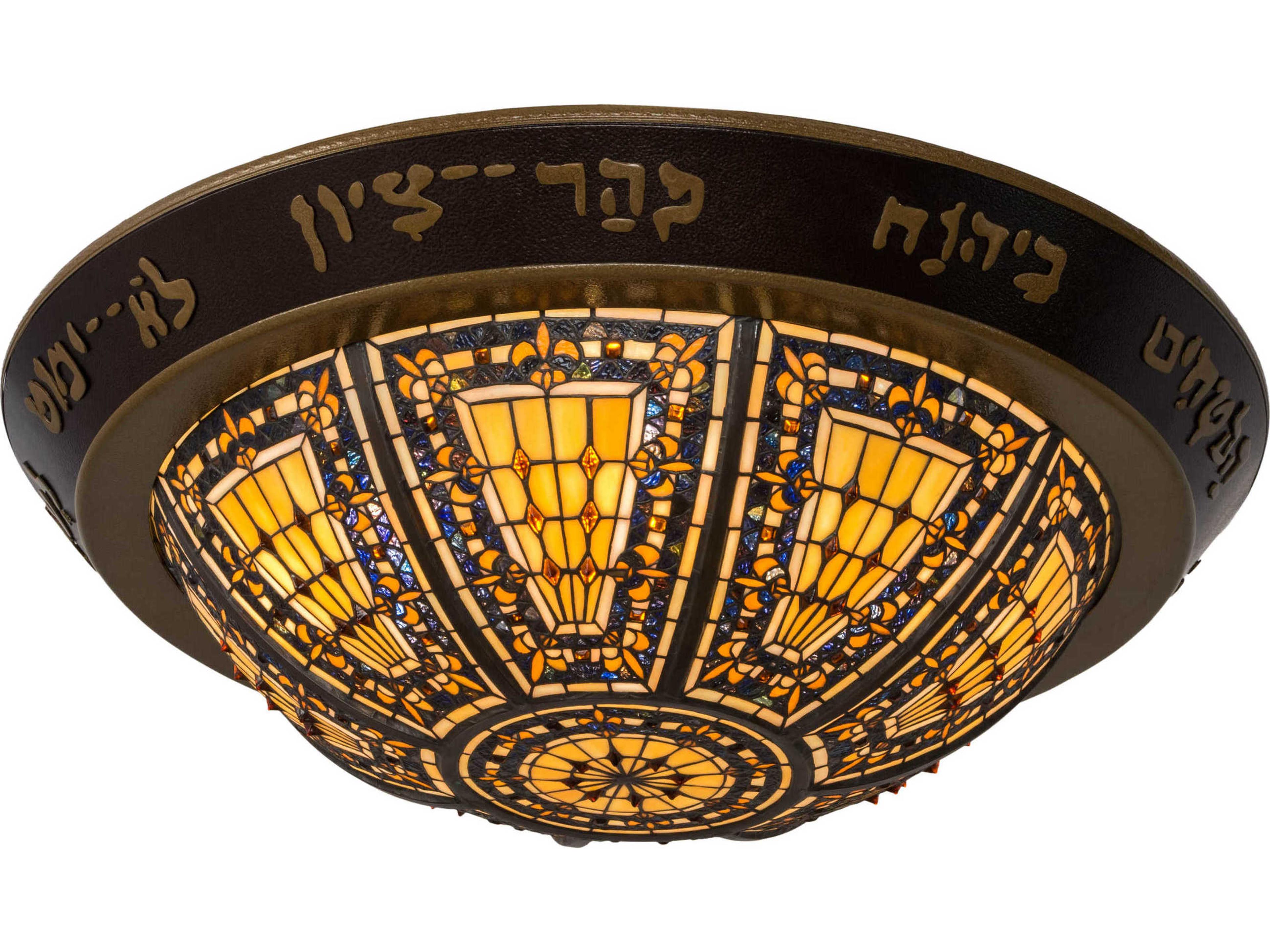 Fleur-de-lis 6-Light Blue Glass Tiffany Bowl Flush Mount