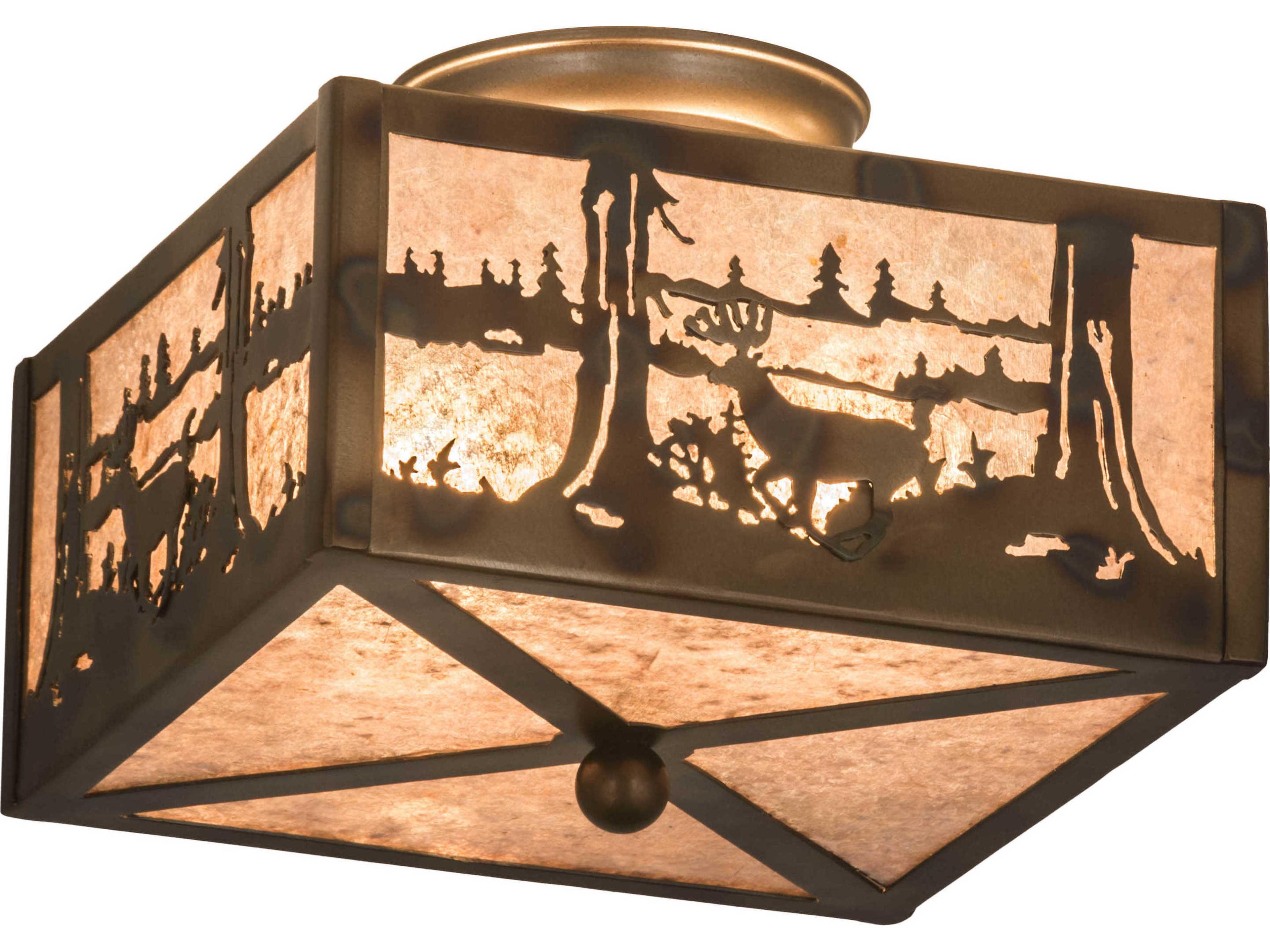 Meyda 2-Light Copper Glass Flush Mount