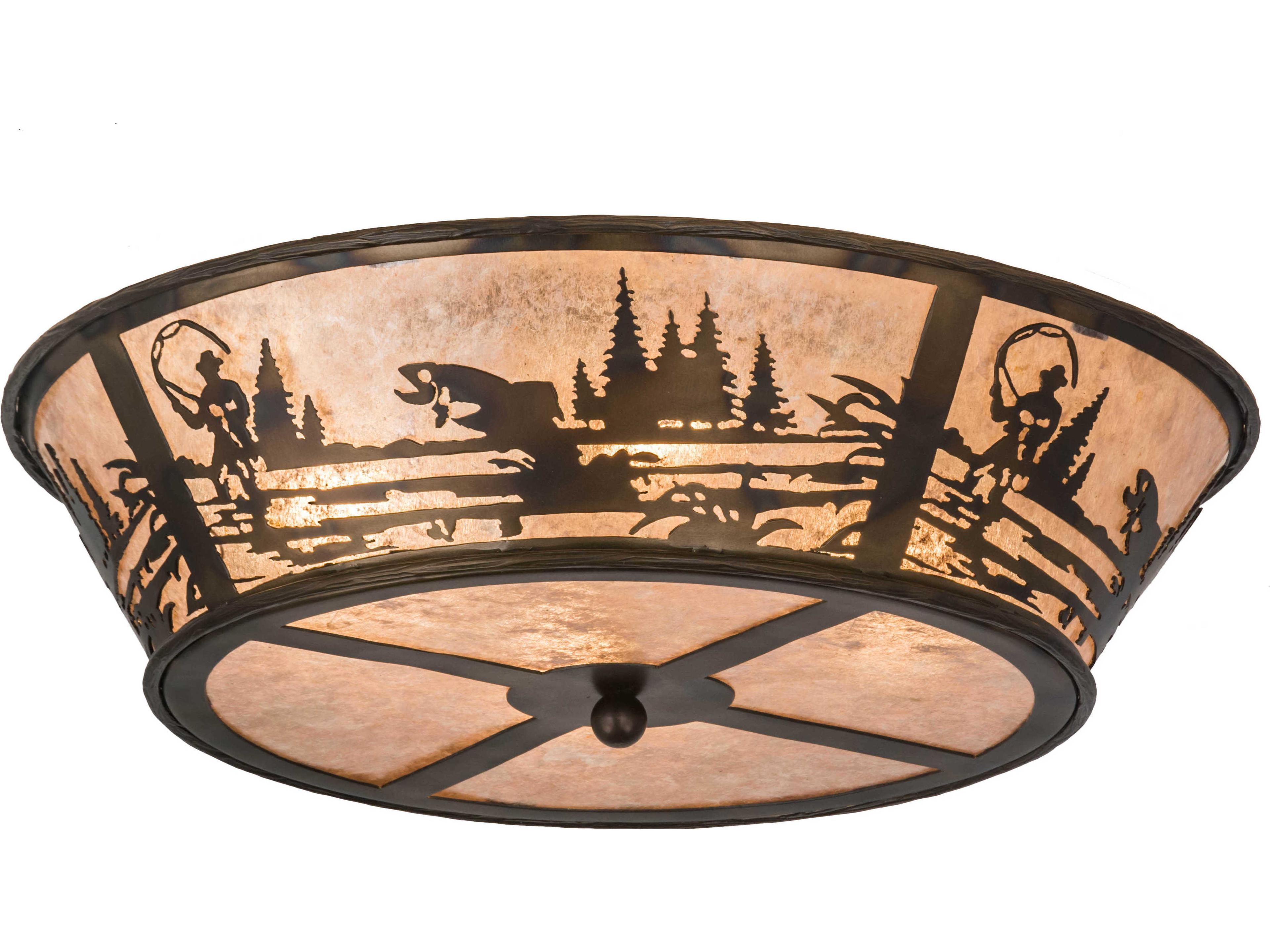 Fly Fishing 4-Light Copper Glass Bowl Geometric Flush Mount