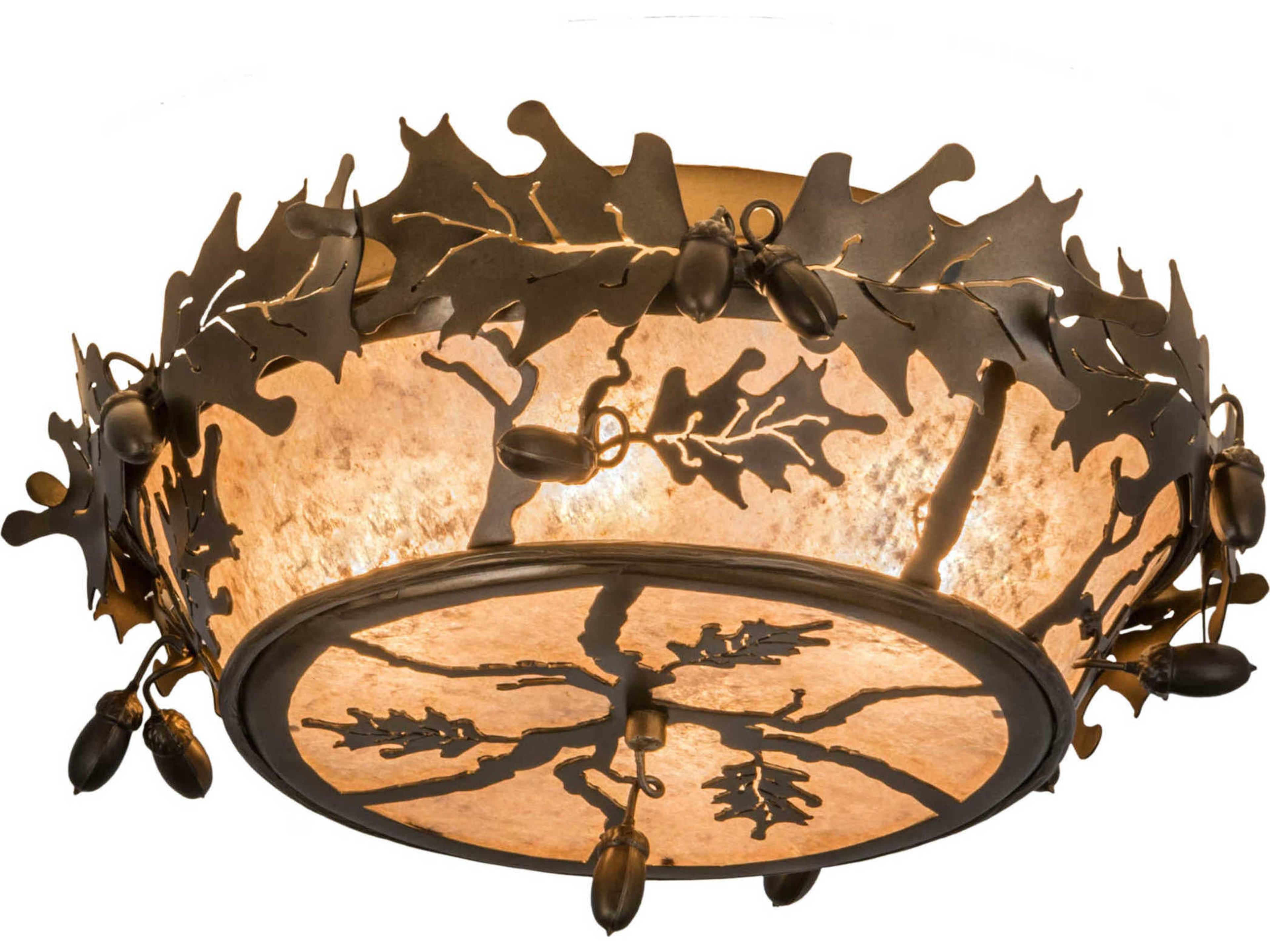 Oak Leaf & Acorn 4-Light Copper Glass Bowl Geometric Flush Mount