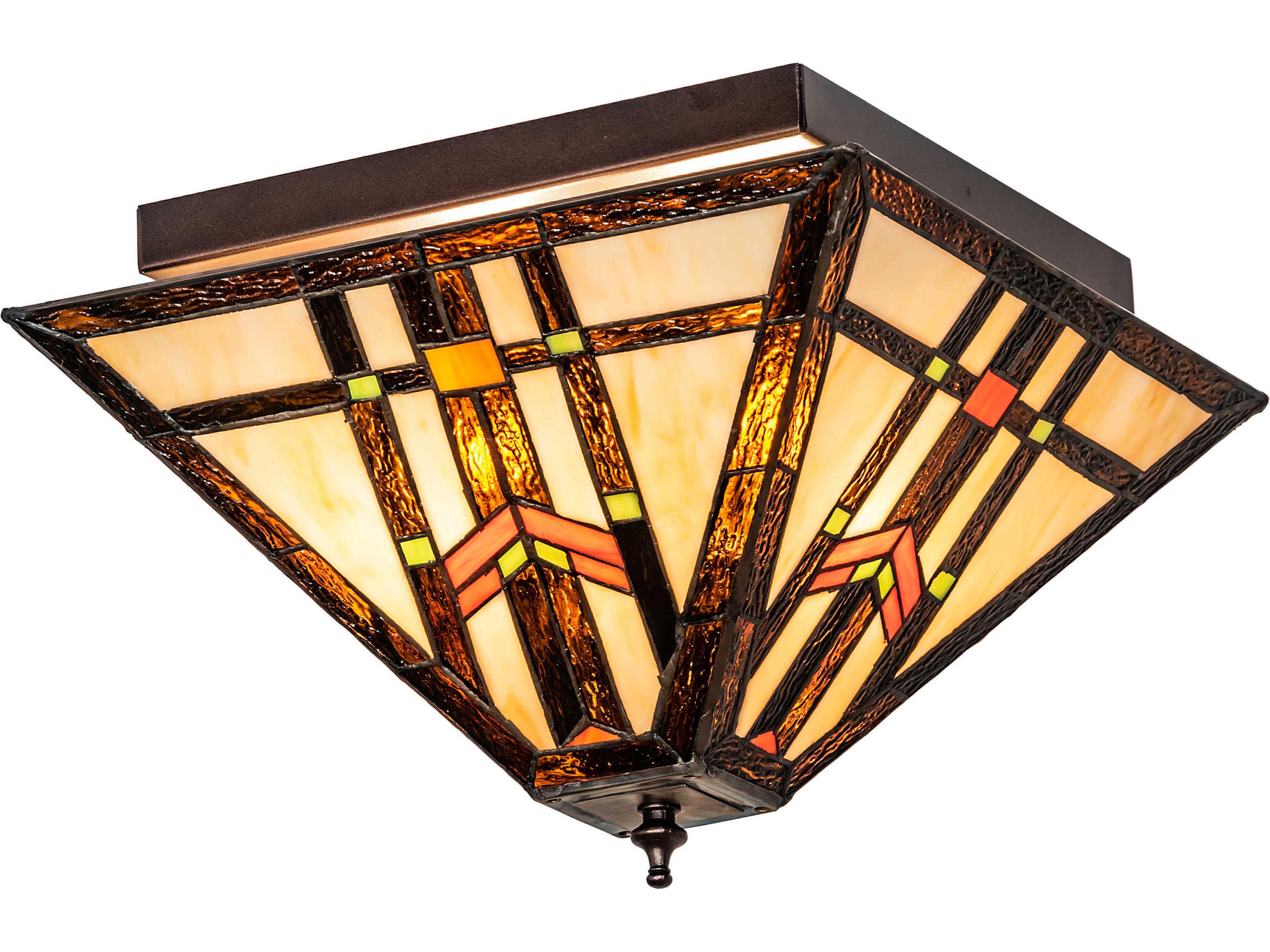 3-Light Bronze Glass Tiffany Flush Mount