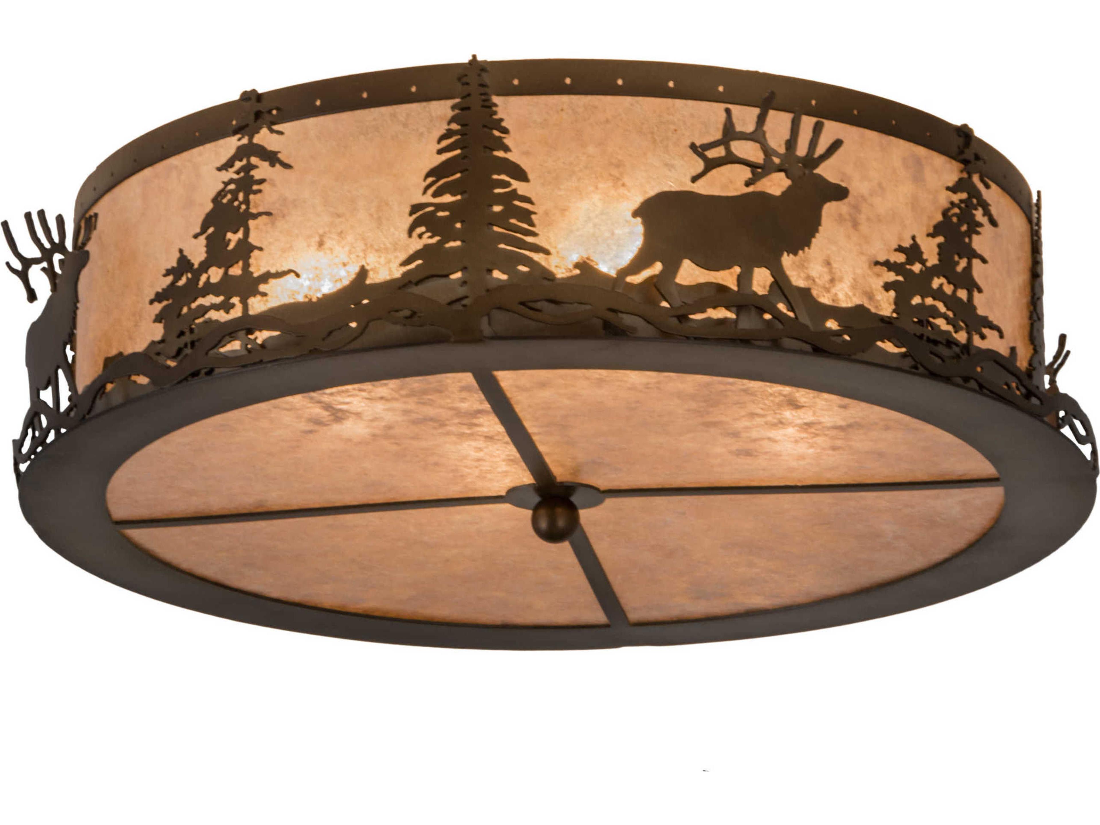 Meyda 4-Light Copper Glass Drum Flush Mount