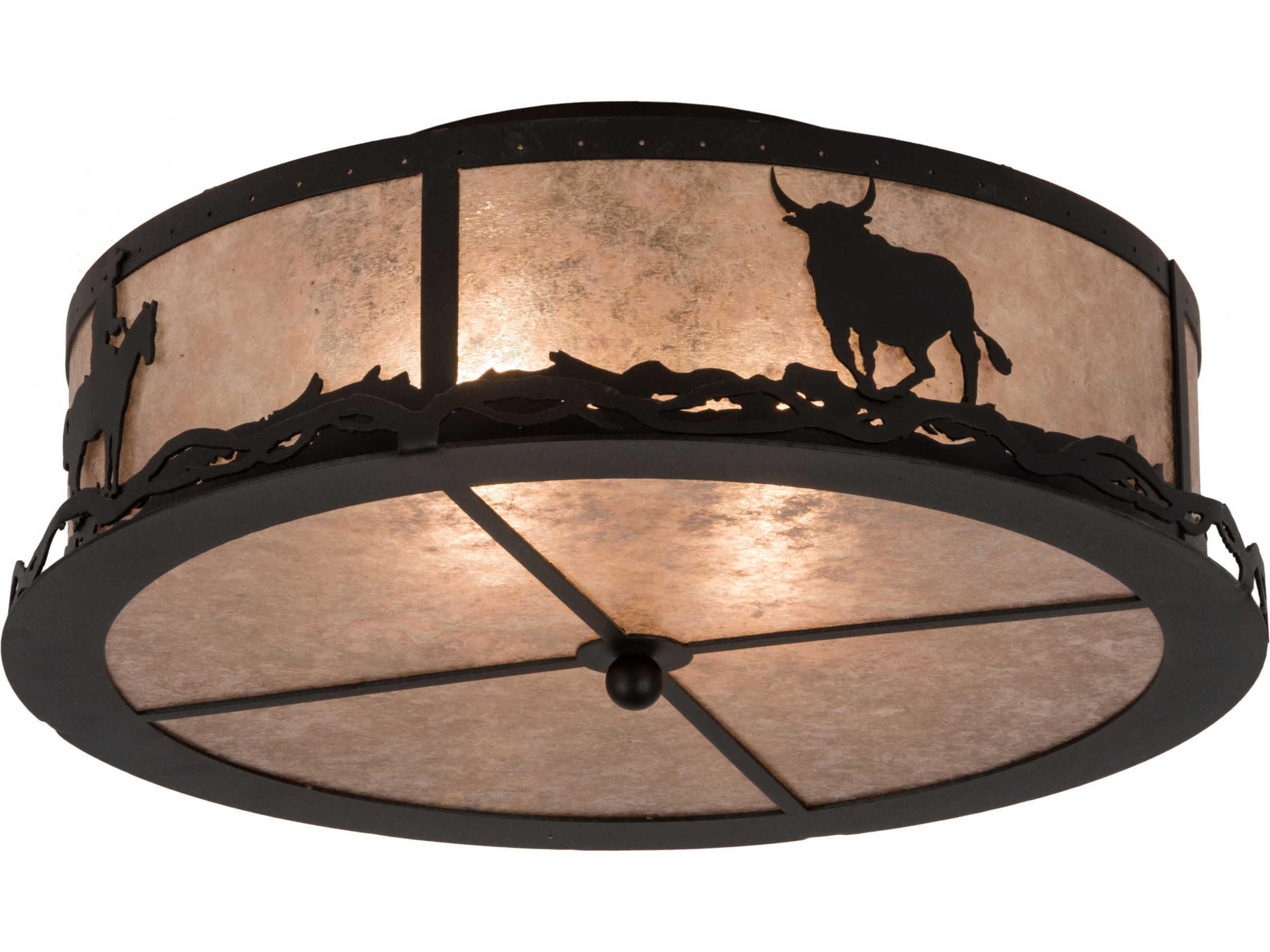 2-Light Black Glass Drum Flush Mount