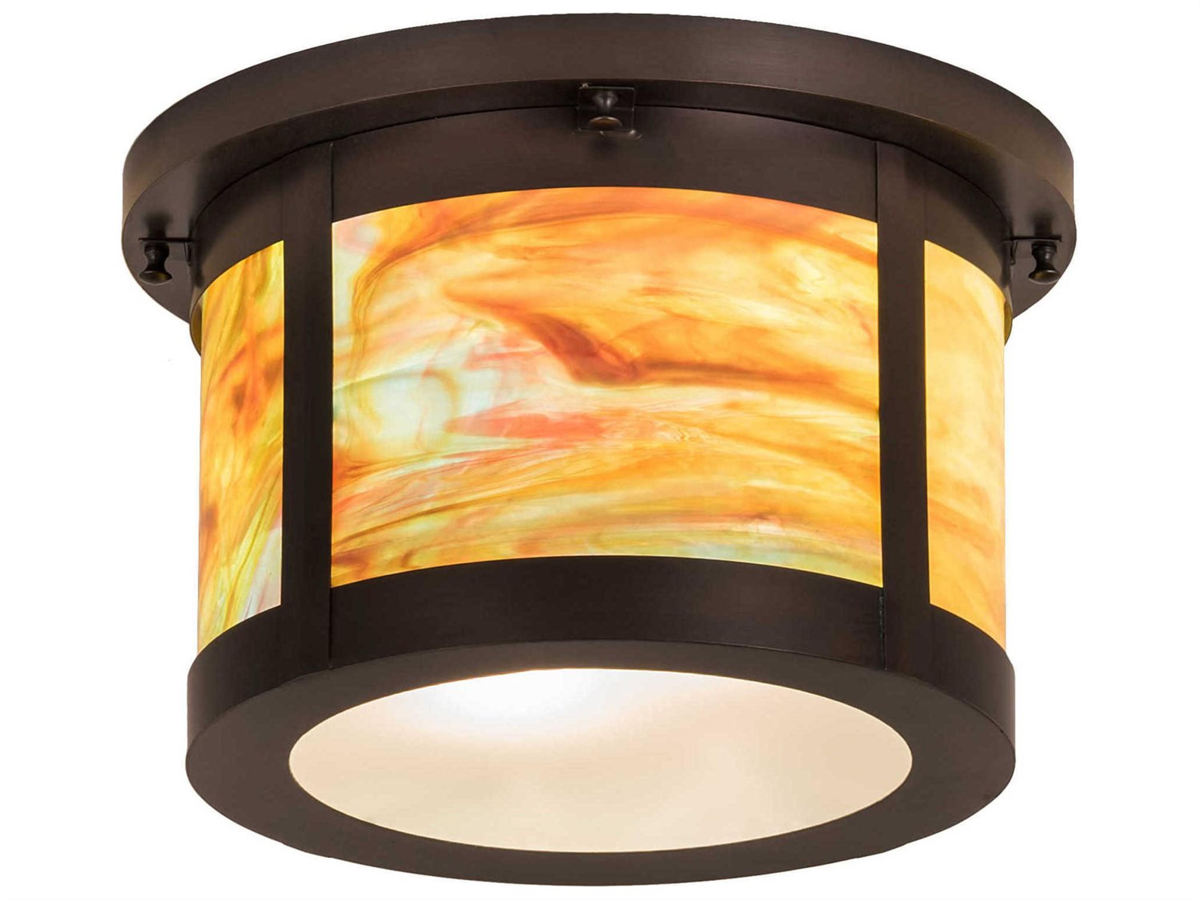 2-Light Brown Glass Drum Flush Mount