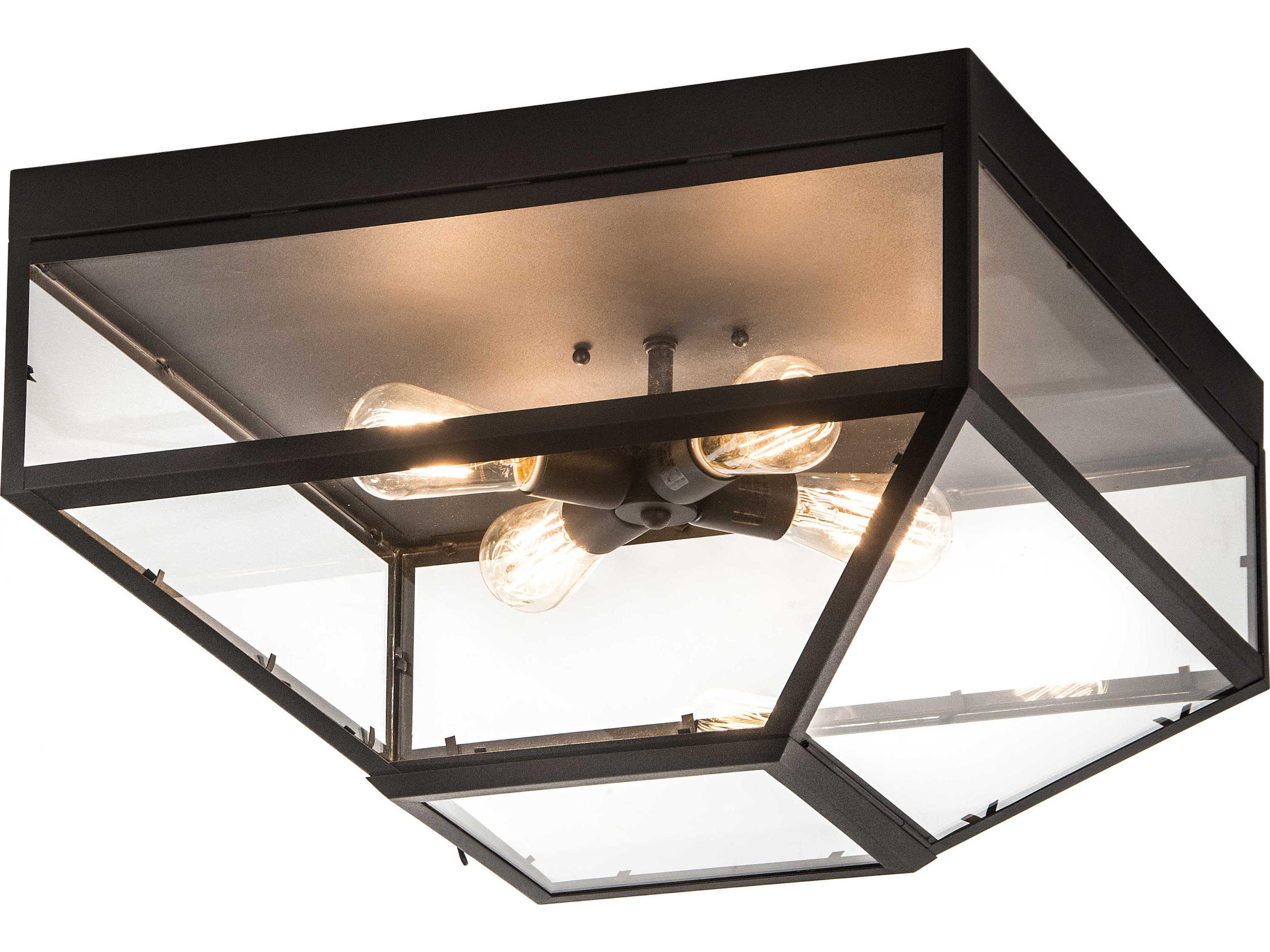 4-Light Black Glass Flush Mount