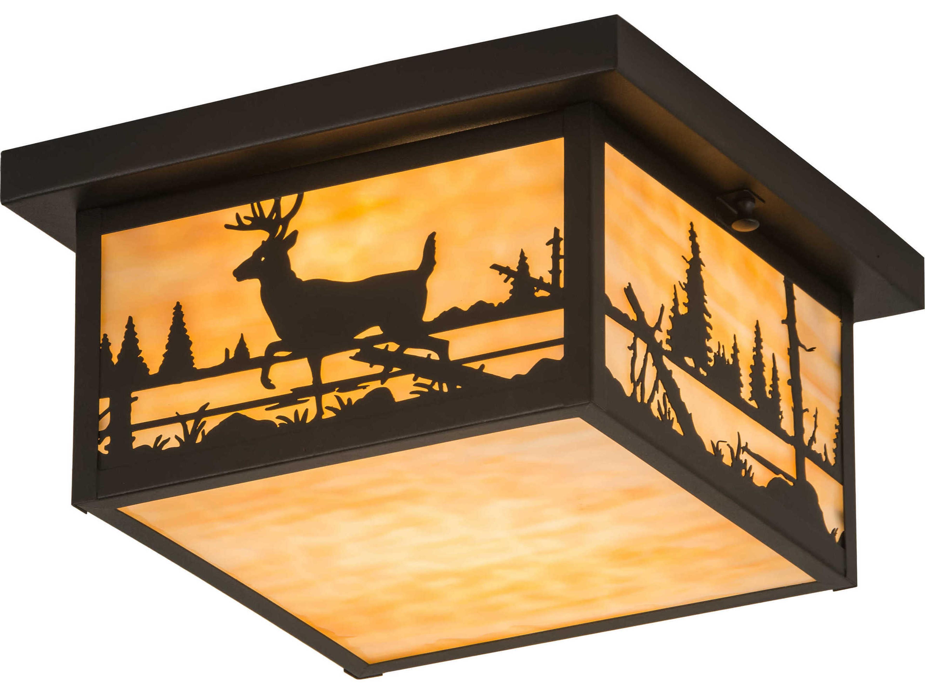 2-Light Black Glass Flush Mount