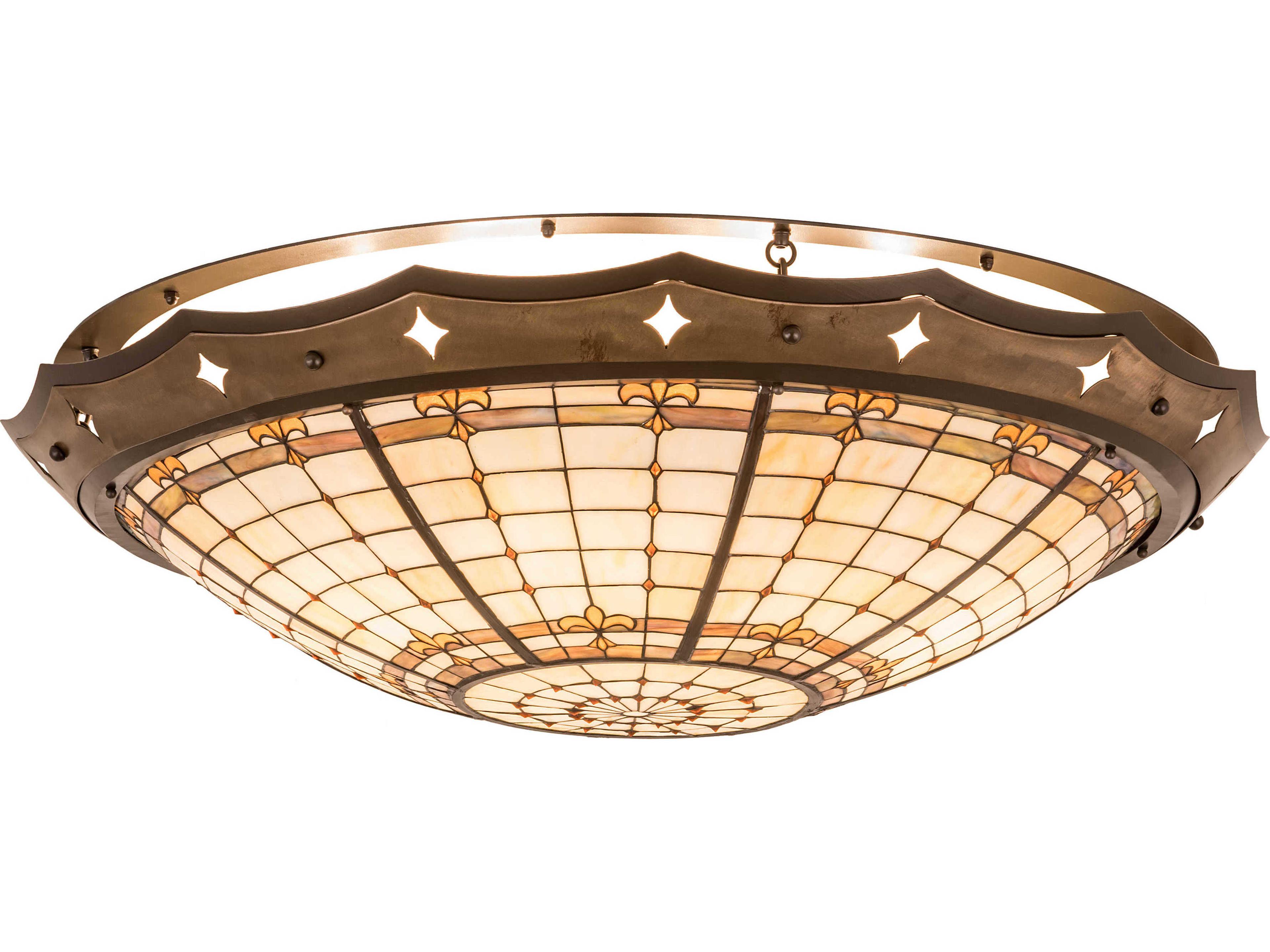 8-Light Bronze Glass Tiffany Bowl Flush Mount