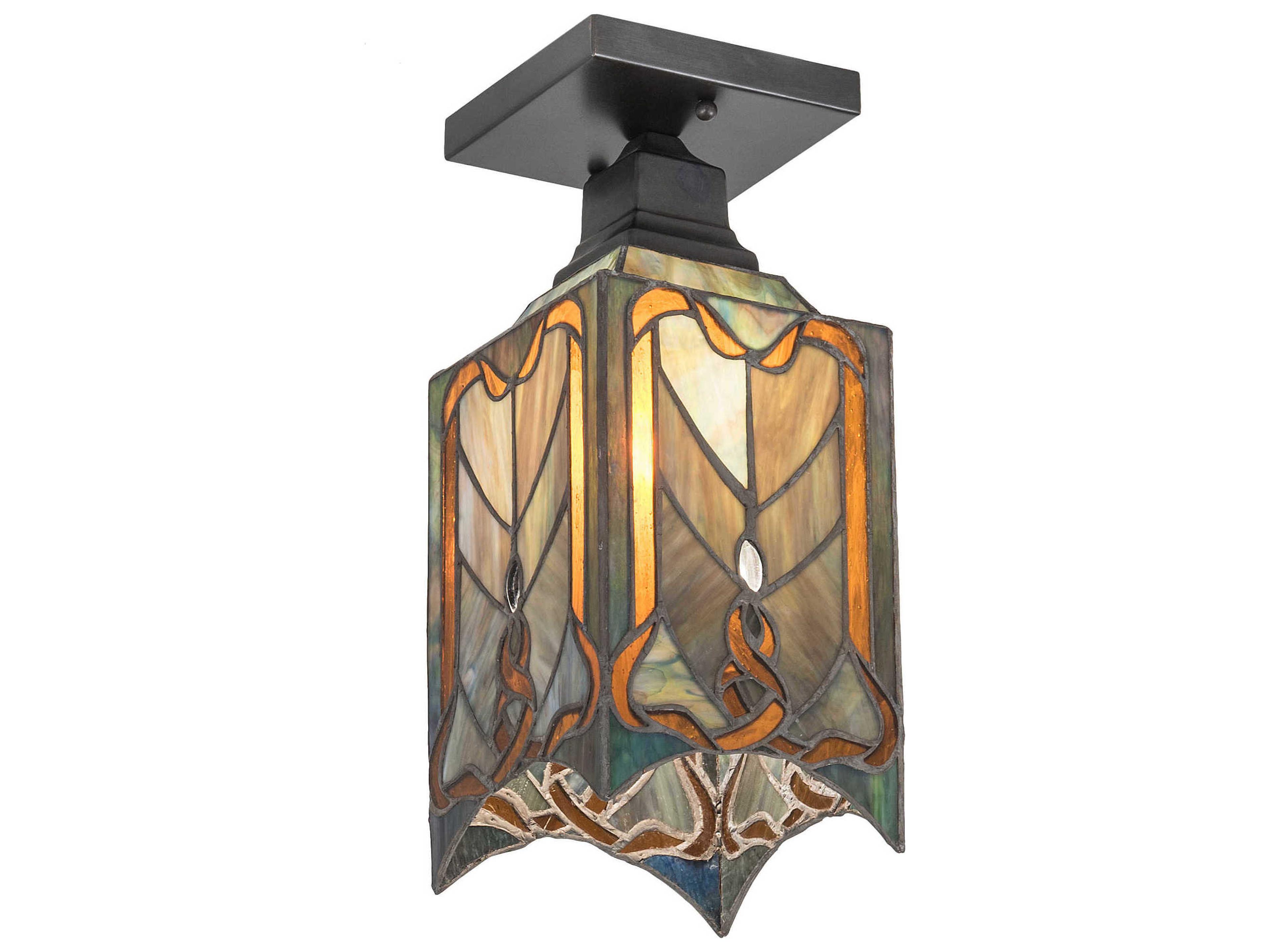 1-Light Blue Glass Tiffany Flush Mount