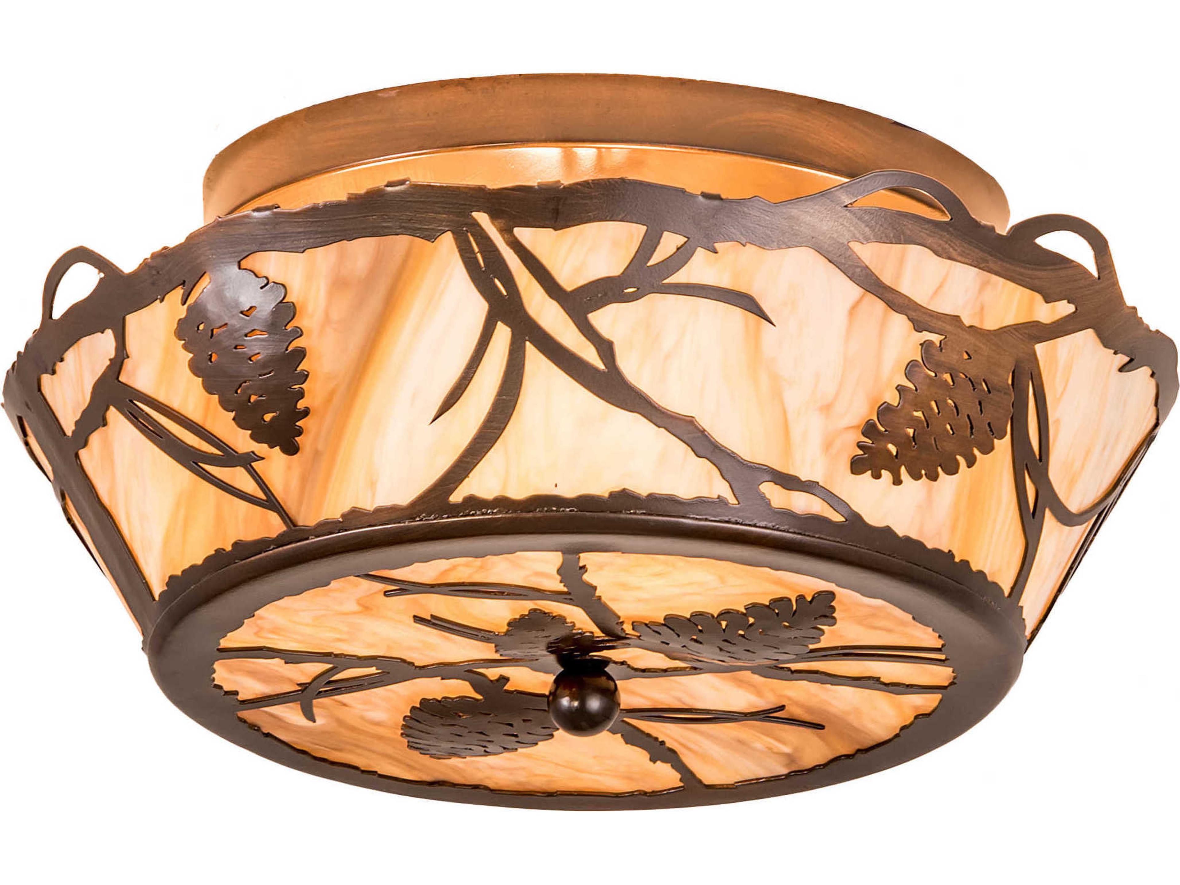 Whispering Pines 4-Light Copper Glass Bowl Geometric Flush Mount