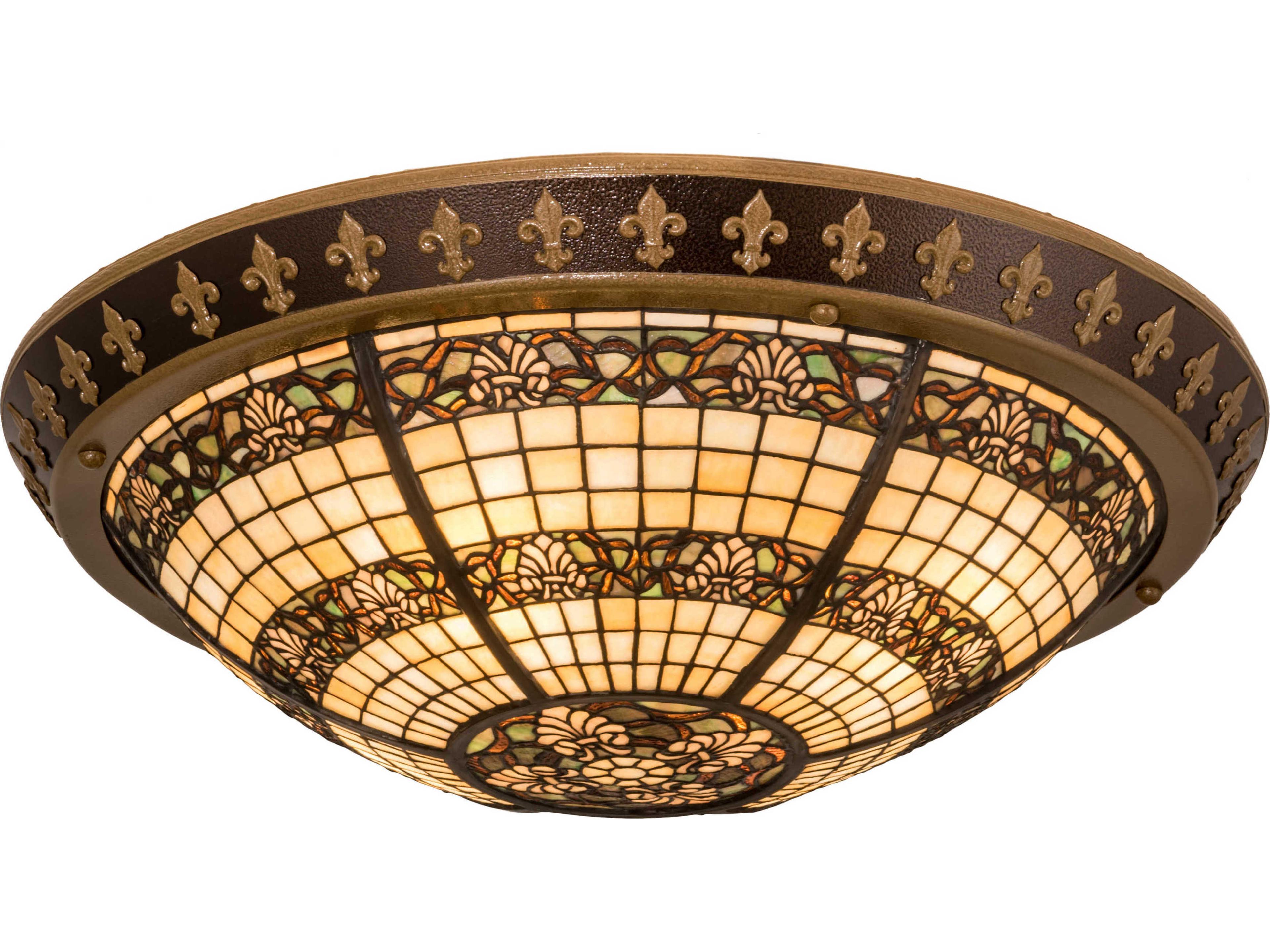 4-Light Brown Glass Tiffany Bowl Flush Mount