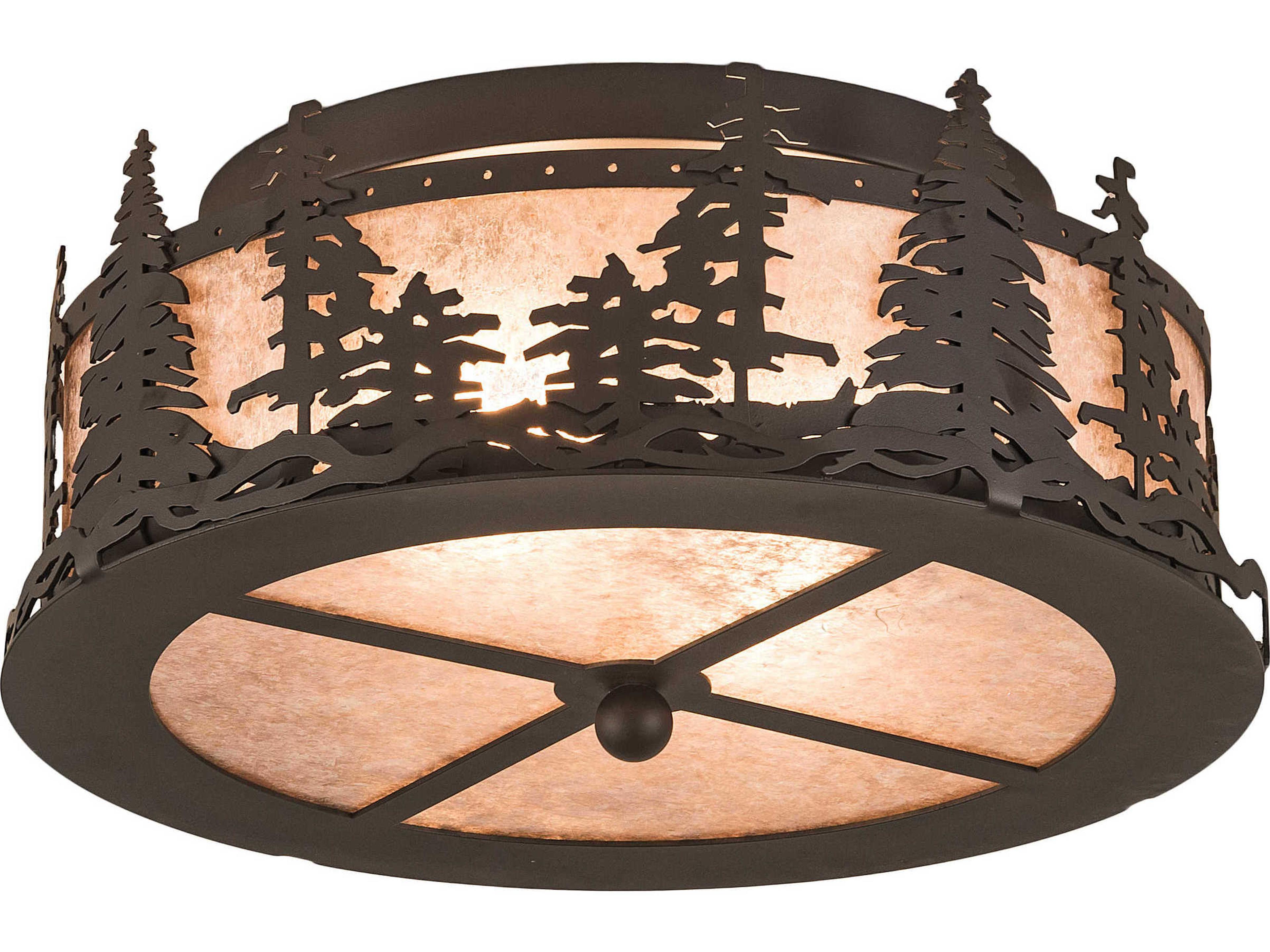 2-Light Bronze Drum Flush Mount