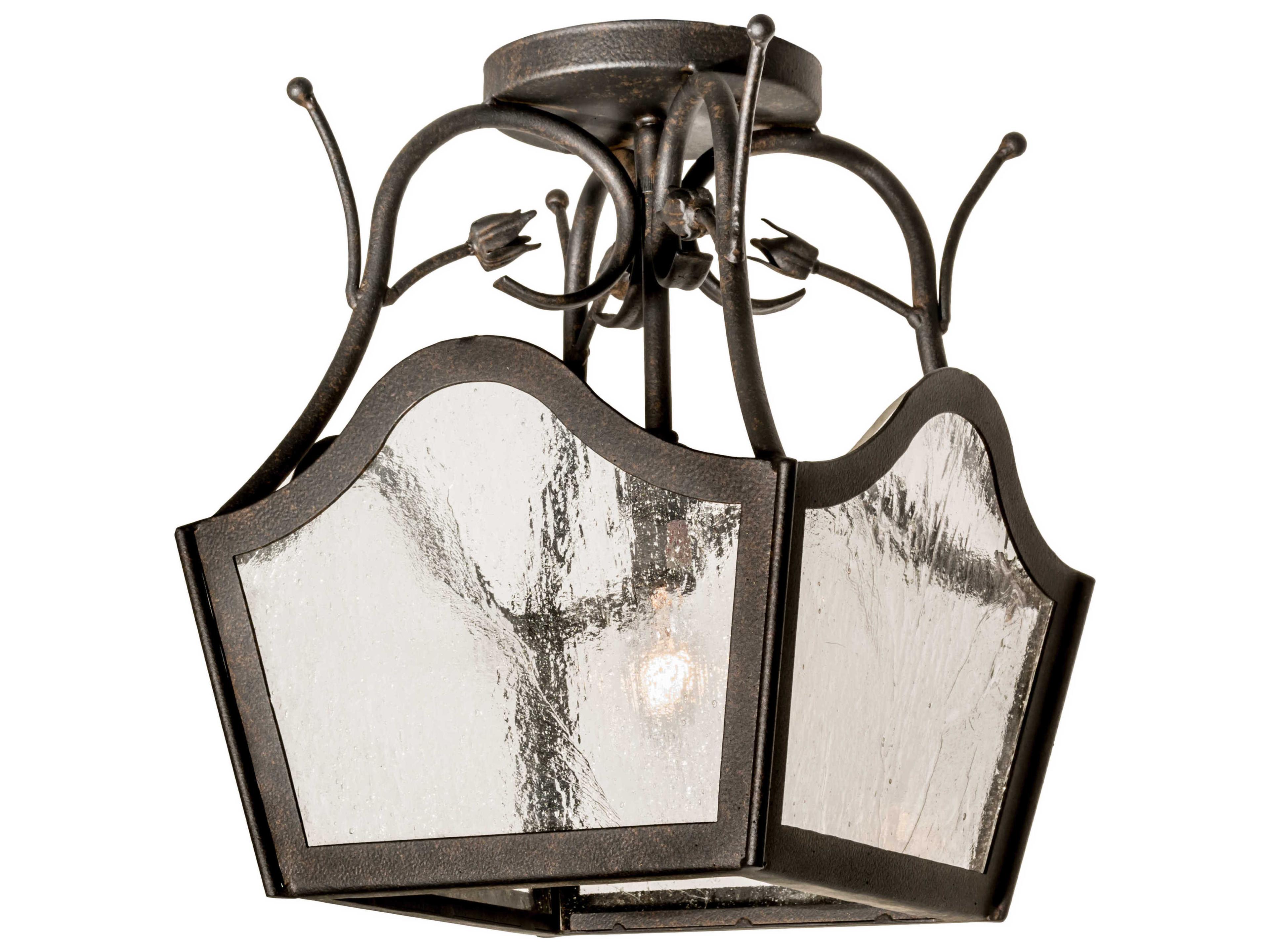 Formal Entry 1-Light Chestnut clear Seedy Glass Brown Semi Flush Mount