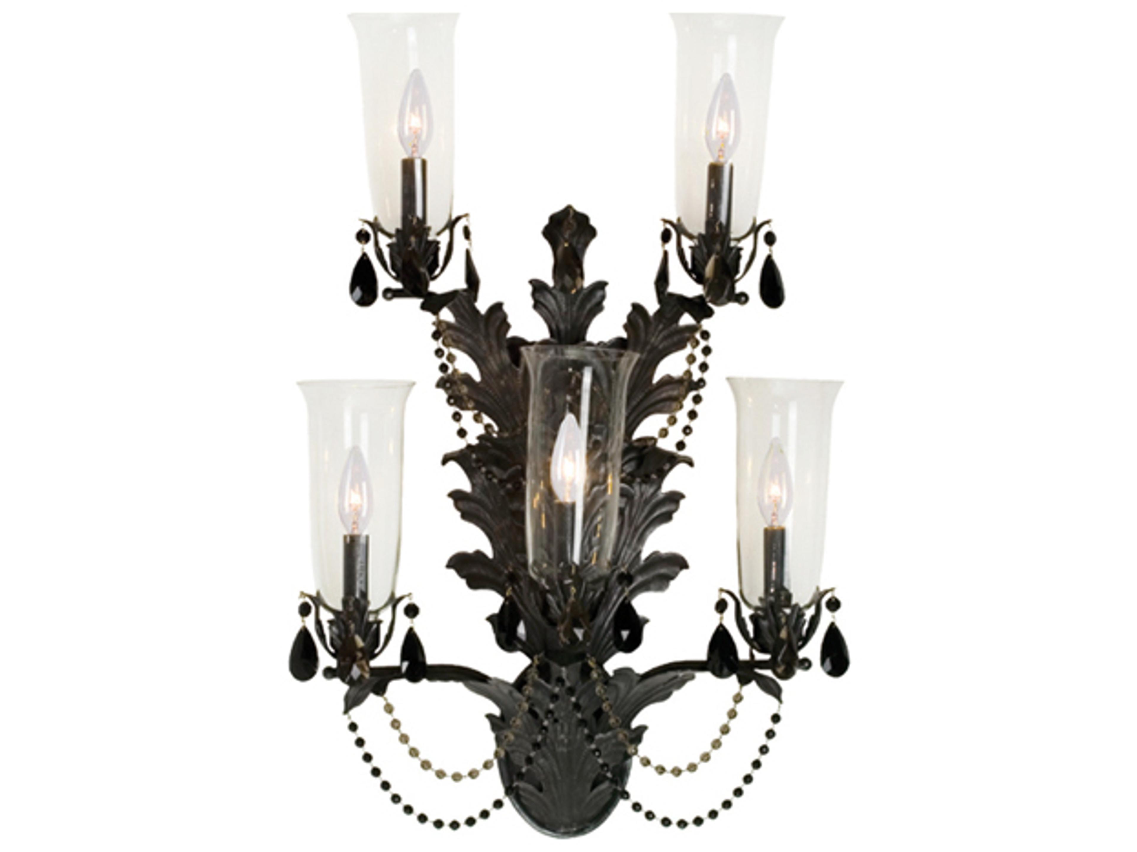 French Baroque 5-Light Chestnut Black Crystal Glass Wall Sconce