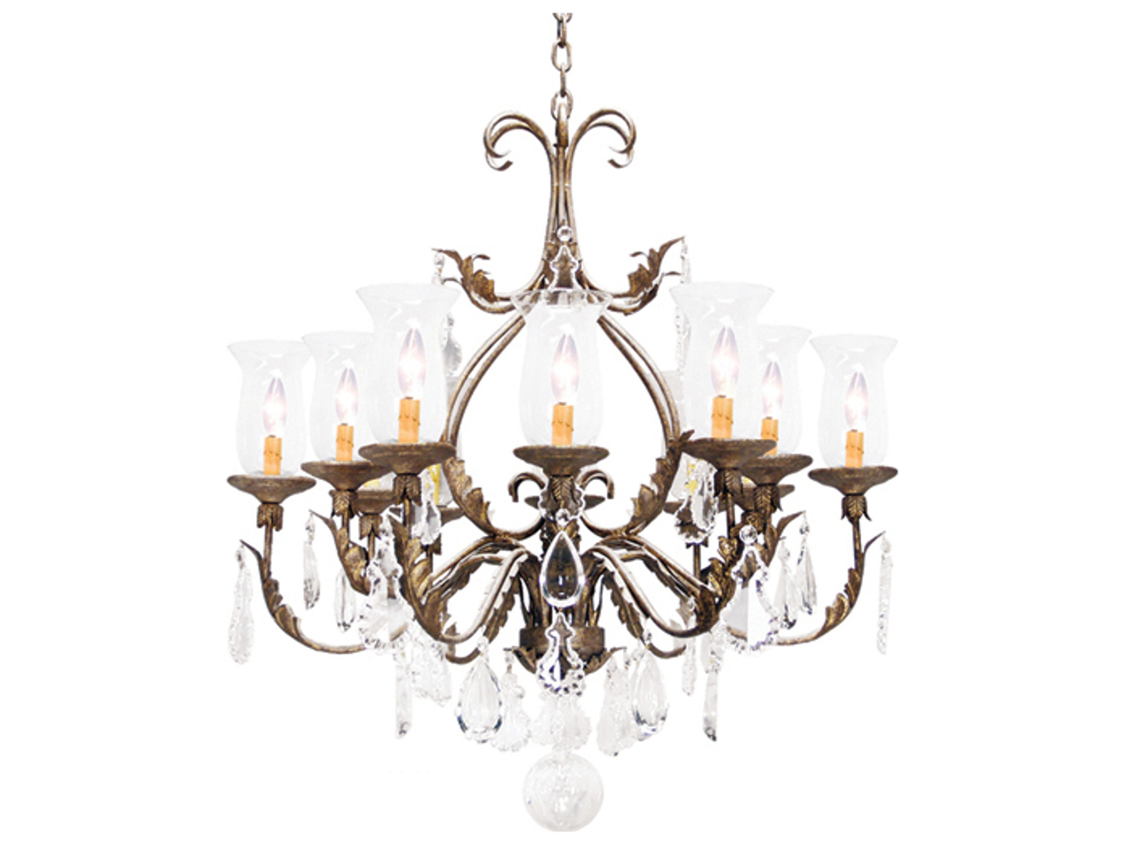 French Elegance 12-Light Antiquity Brown Crystal Glass Bell Candelabra Chandelier