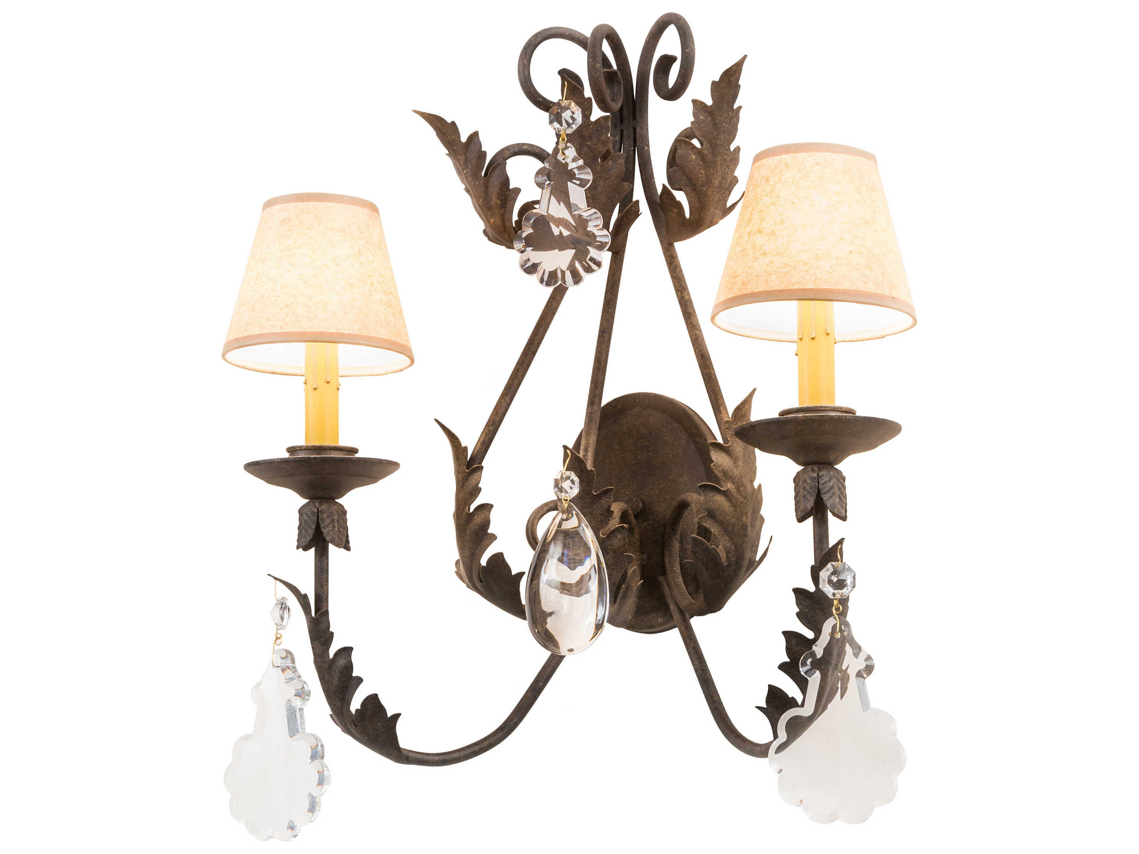 French Elegance 2-Light Chocolate Beige Clear Black Crystal Glass Wall Sconce