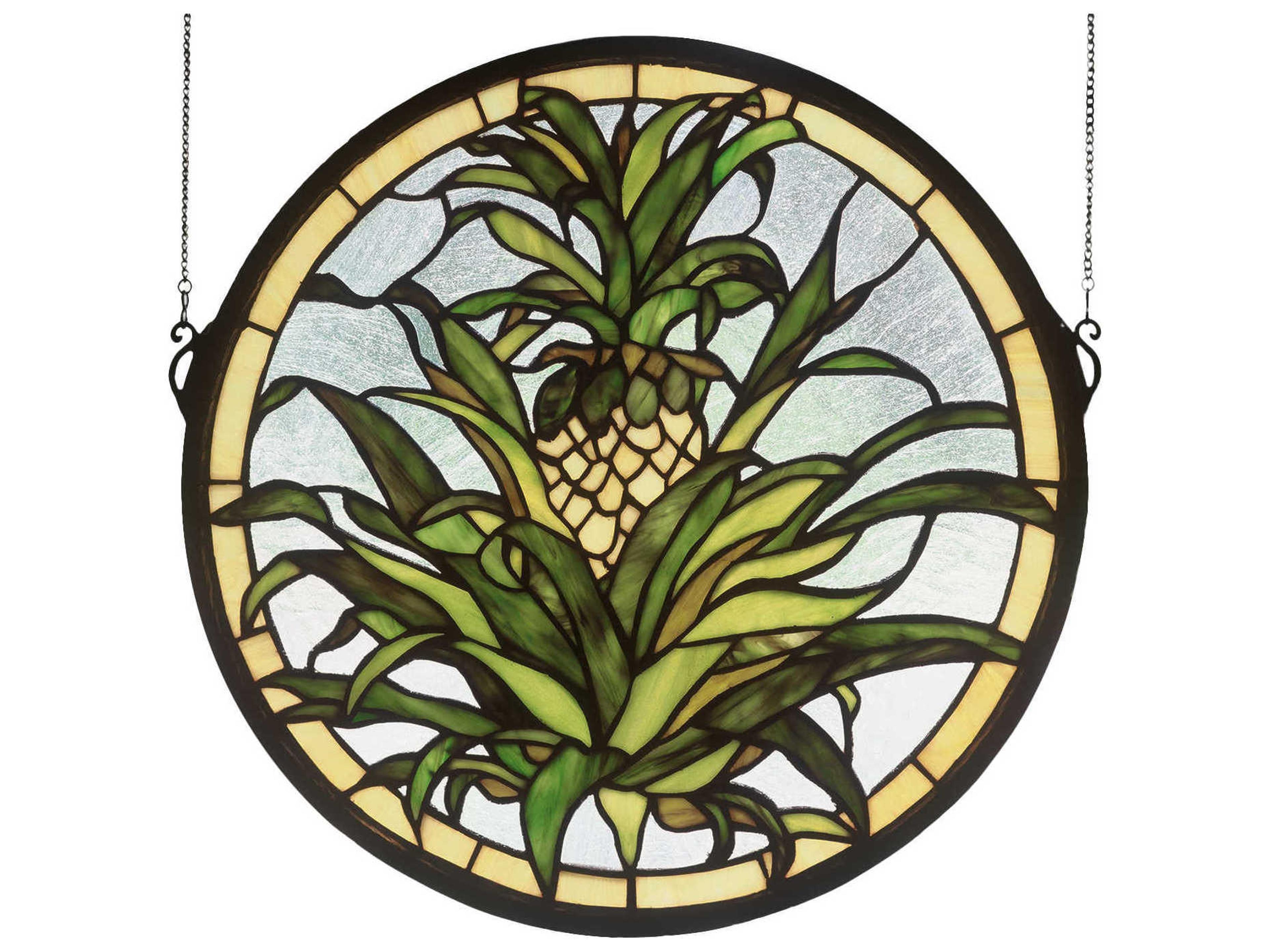 Welcome Pineapple Medallion Stained Glass Window