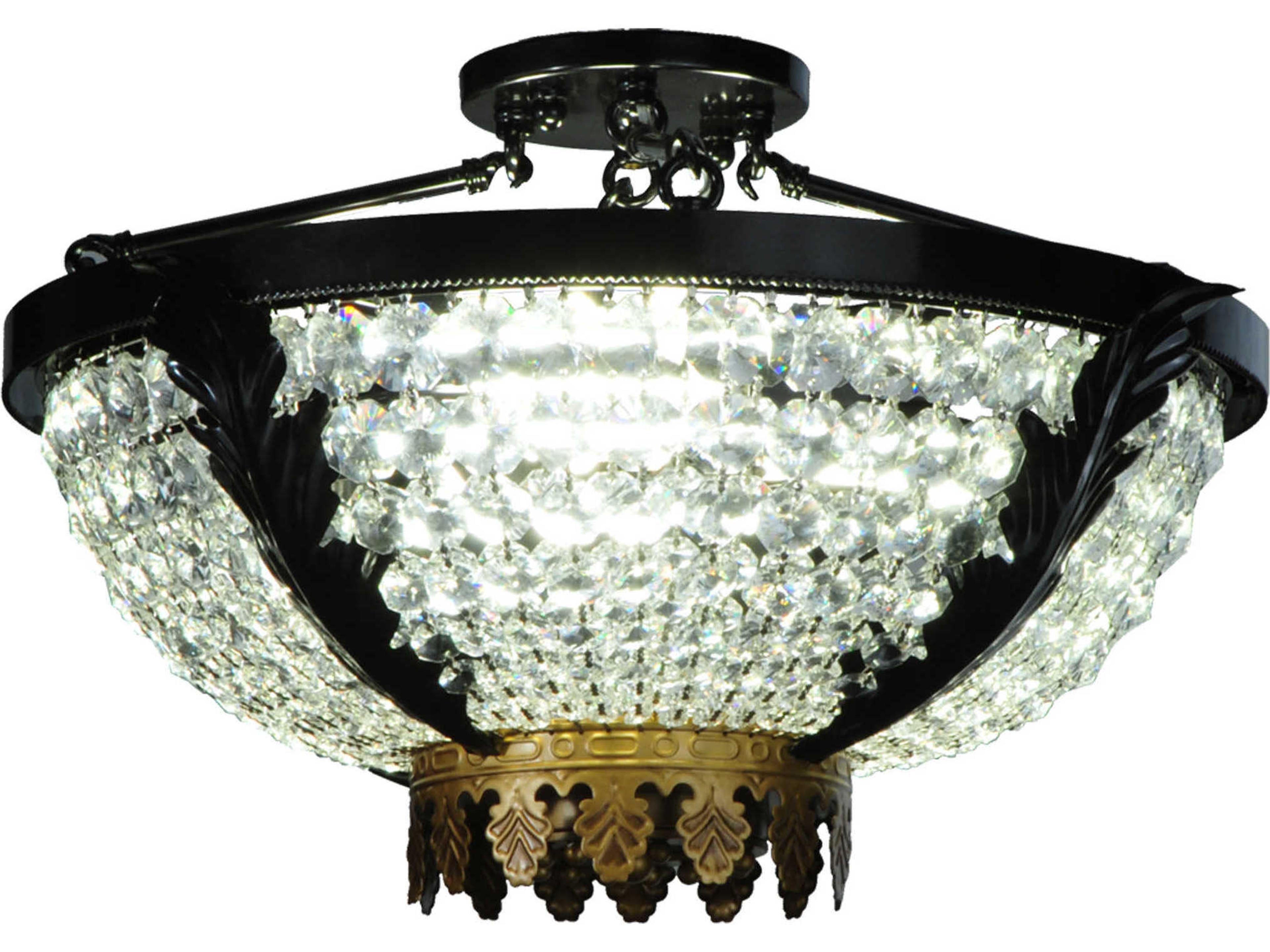 Gothic 3-Light Black Crystal Semi Flush Mount