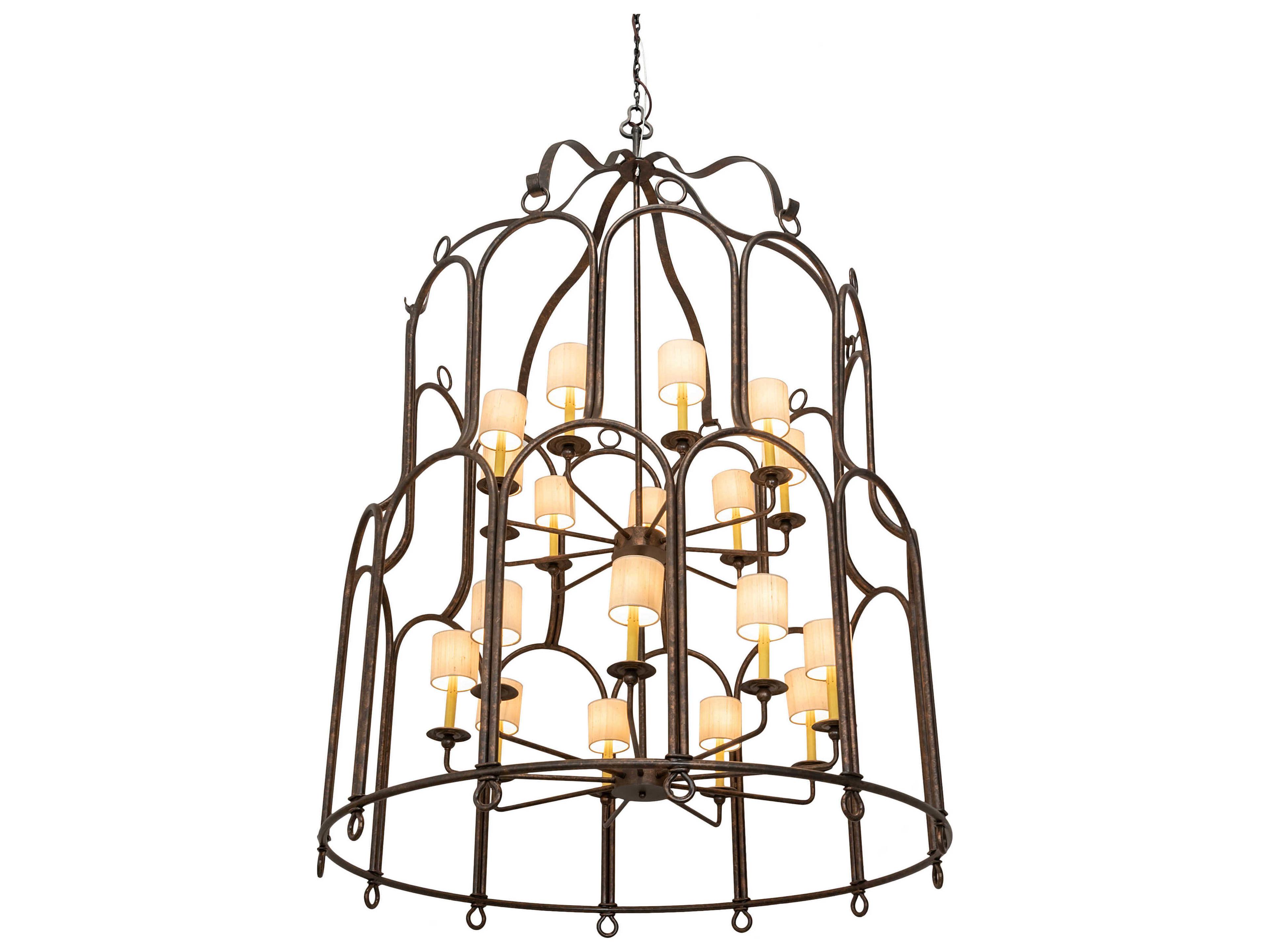 Grand Stair 18-Light8-Light Gilded Tobacco Brown Candelabra Drum Chandelier