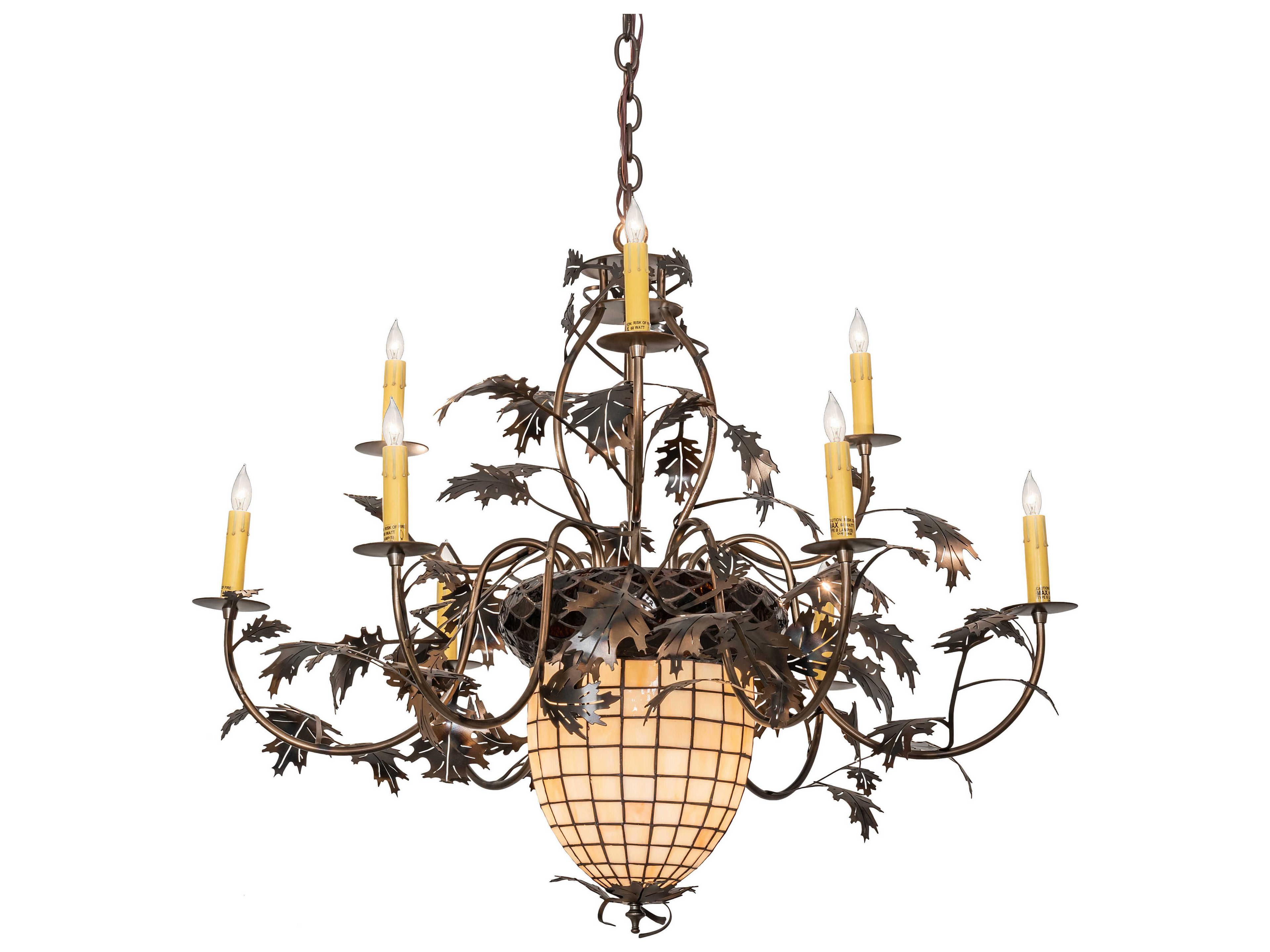 Greenbriar Oak 11-Light Antique Copper Brown Glass Bell Candelabra Chandelier