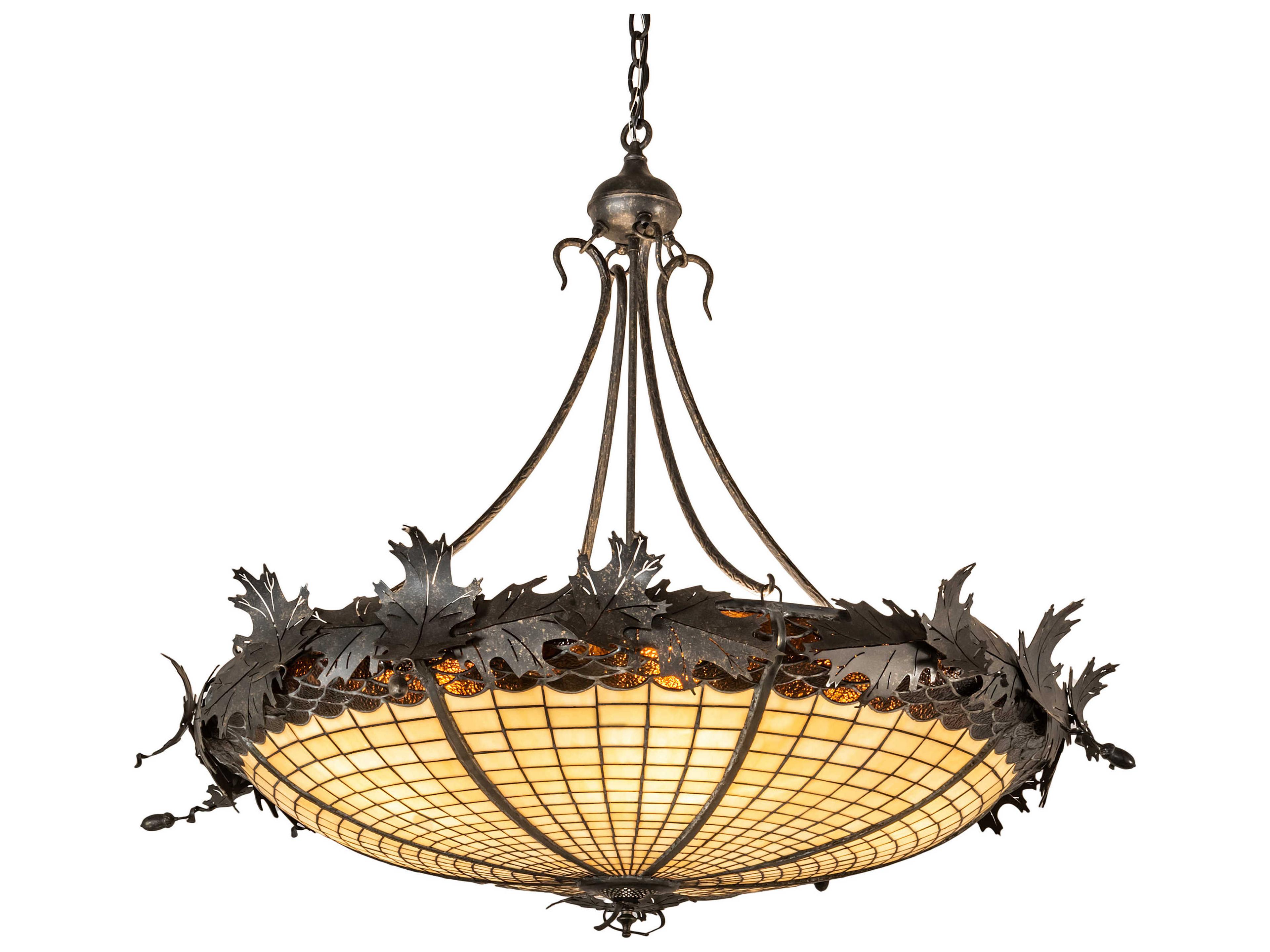 Greenbriar Oak 6-Light Weathered Bronze Brown Glass Tiffany Bowl Pendant