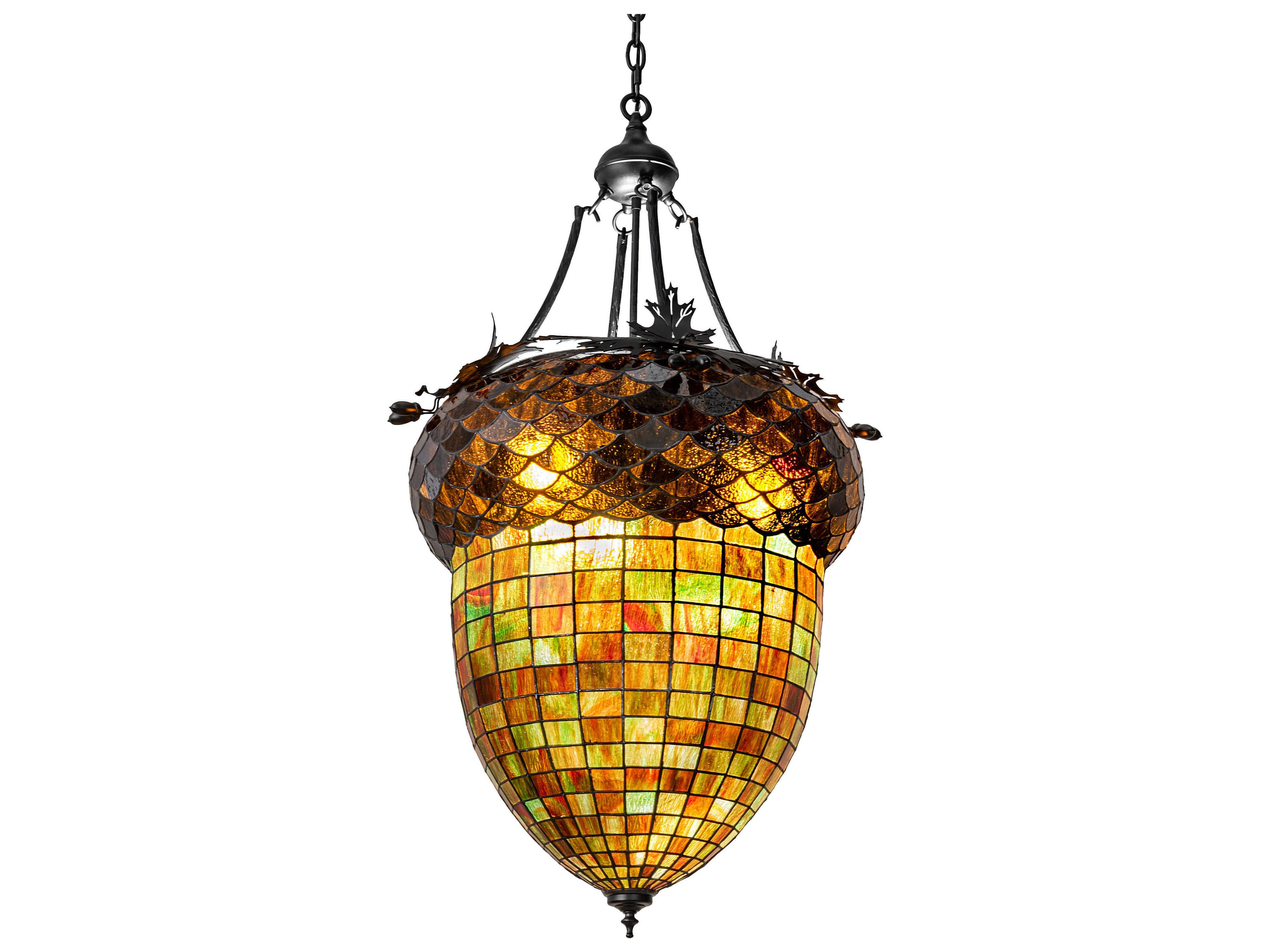 Greenbriar Oak 3-Light Black Blue Violet Chocolate Brown Crystal Glass Bell Pendant