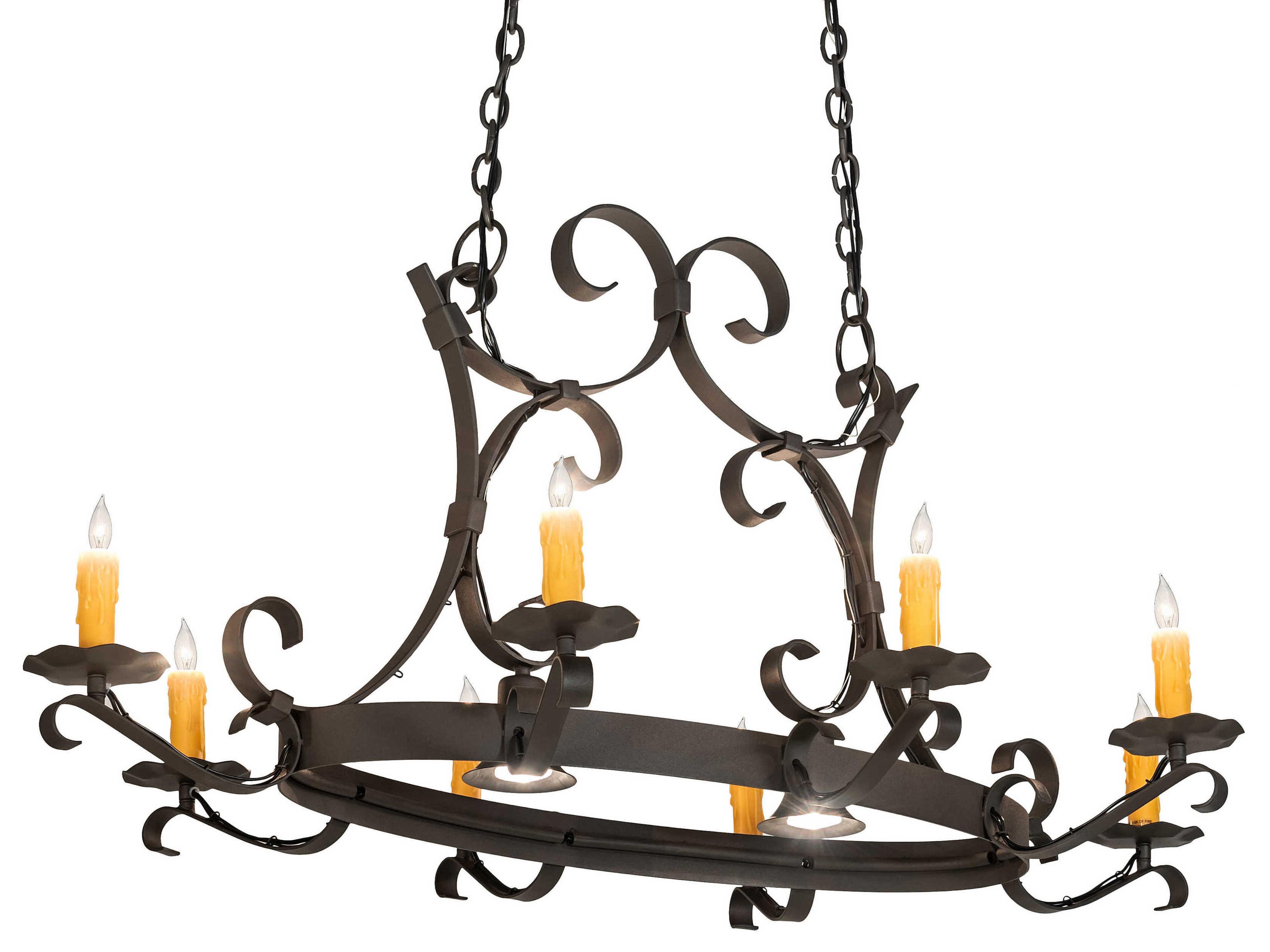 Handforged 8 2-Light Wrought Iron Brown Island Pendant