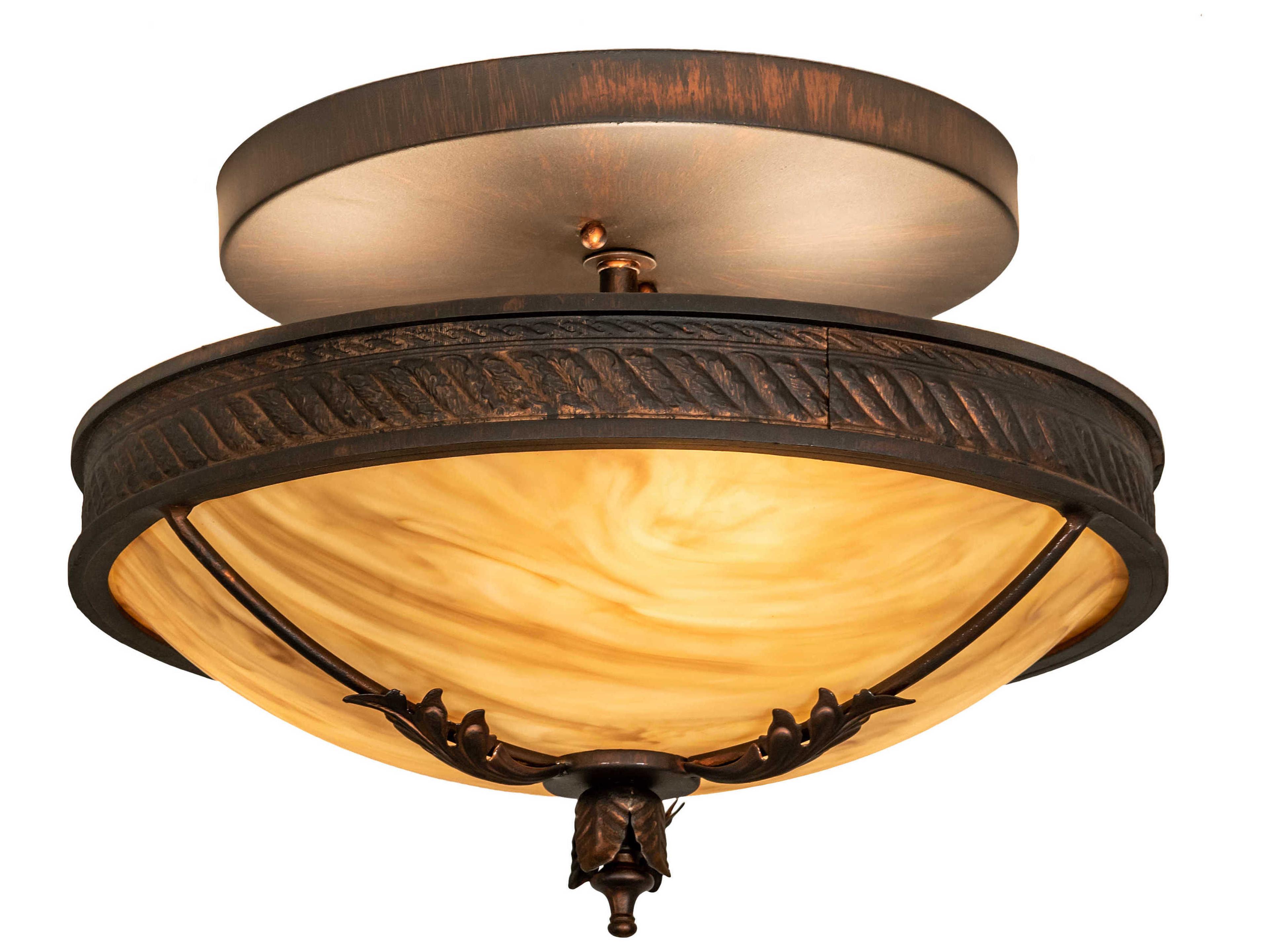 Hoja 3-Light French Bronzed Off White Bowl Semi Flush Mount