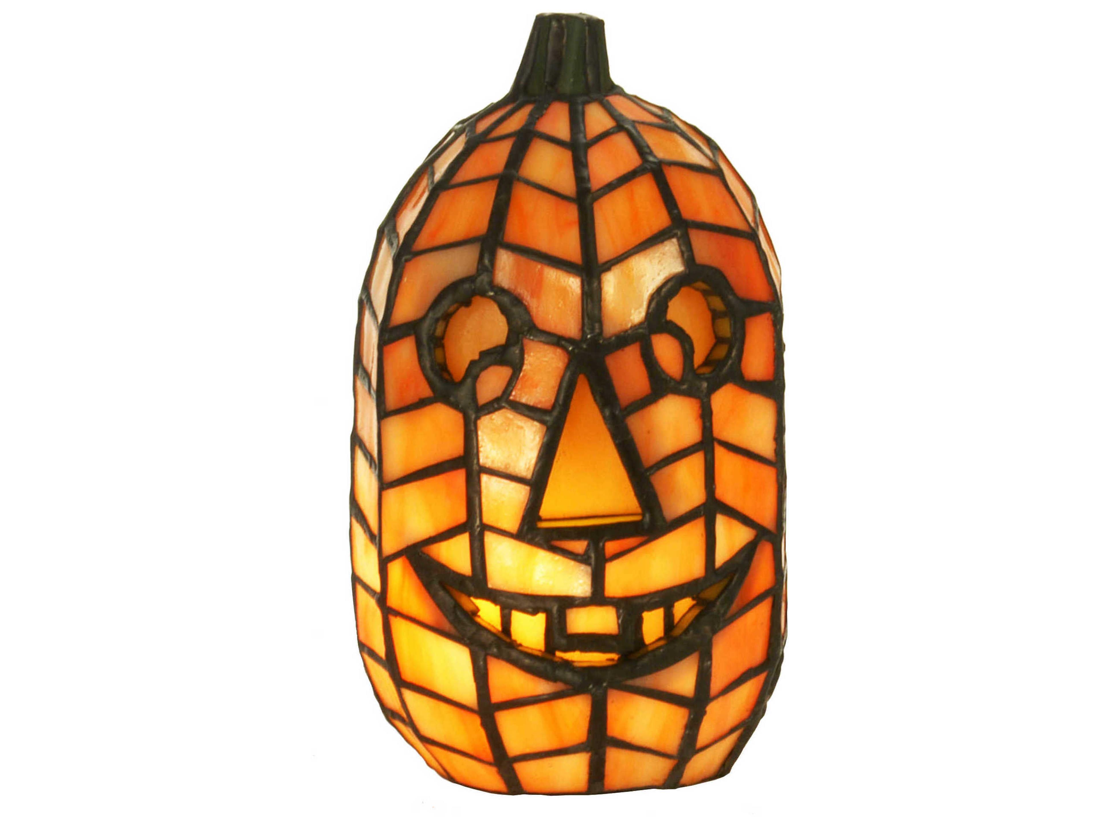 Meyda Jack O'Lantern Brown Accent Orange Tiffany Table Lamp