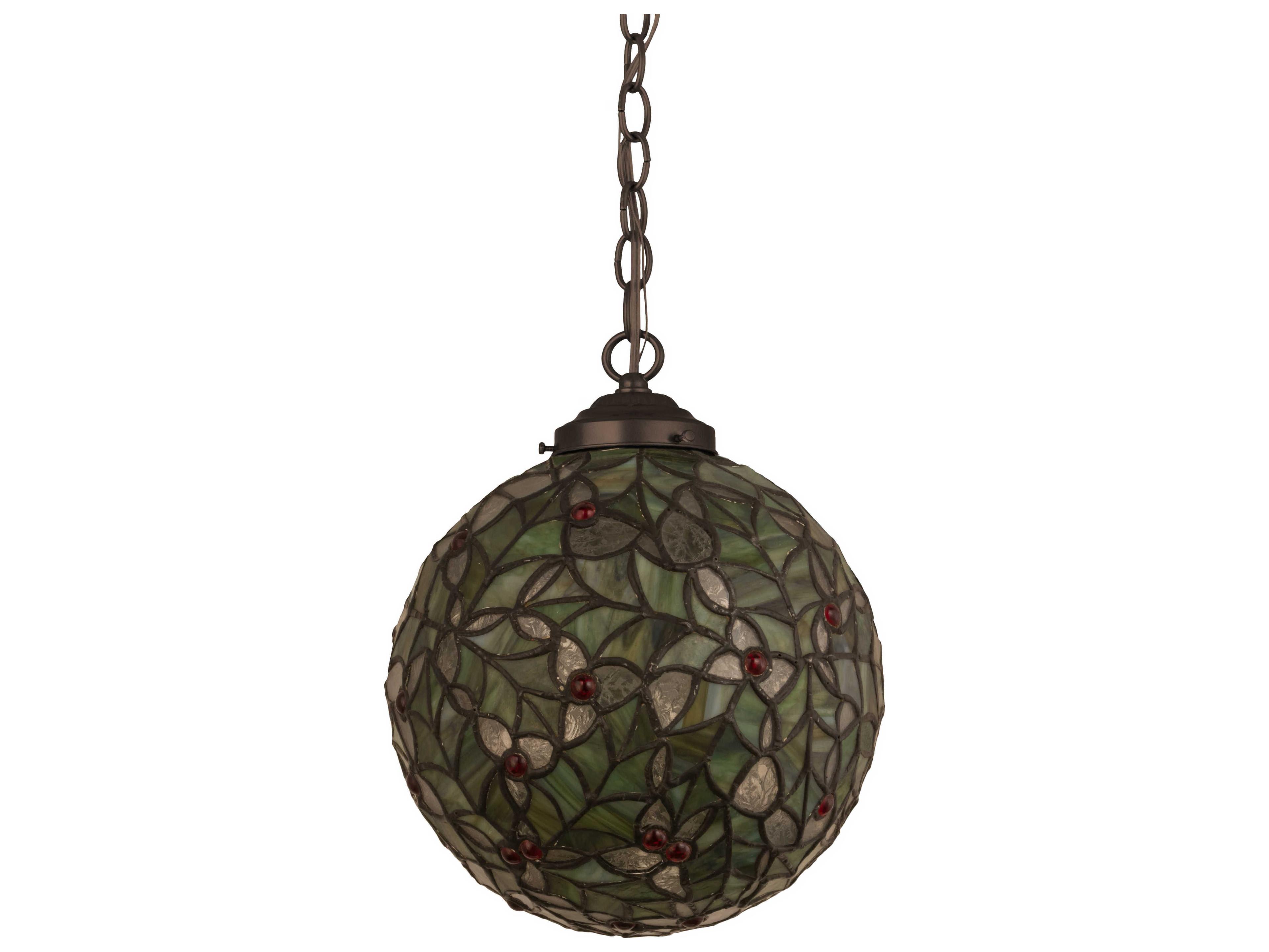 Holly Ball 1-Light Mahogany Bronze Green Glass Globe Mini Pendant