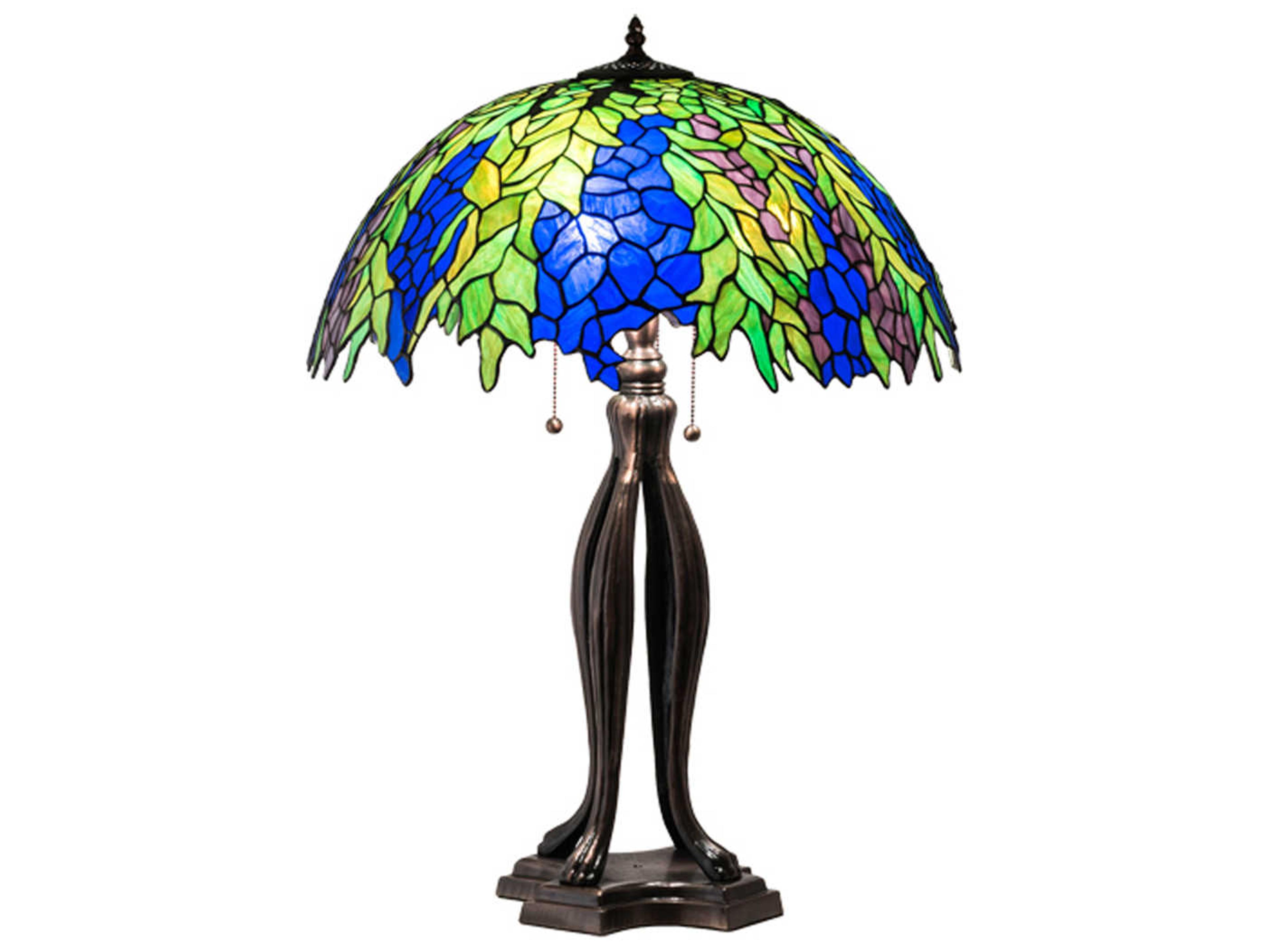 Honey Locust Glass Tiffany Mahogany Bronze Buffet Lamp