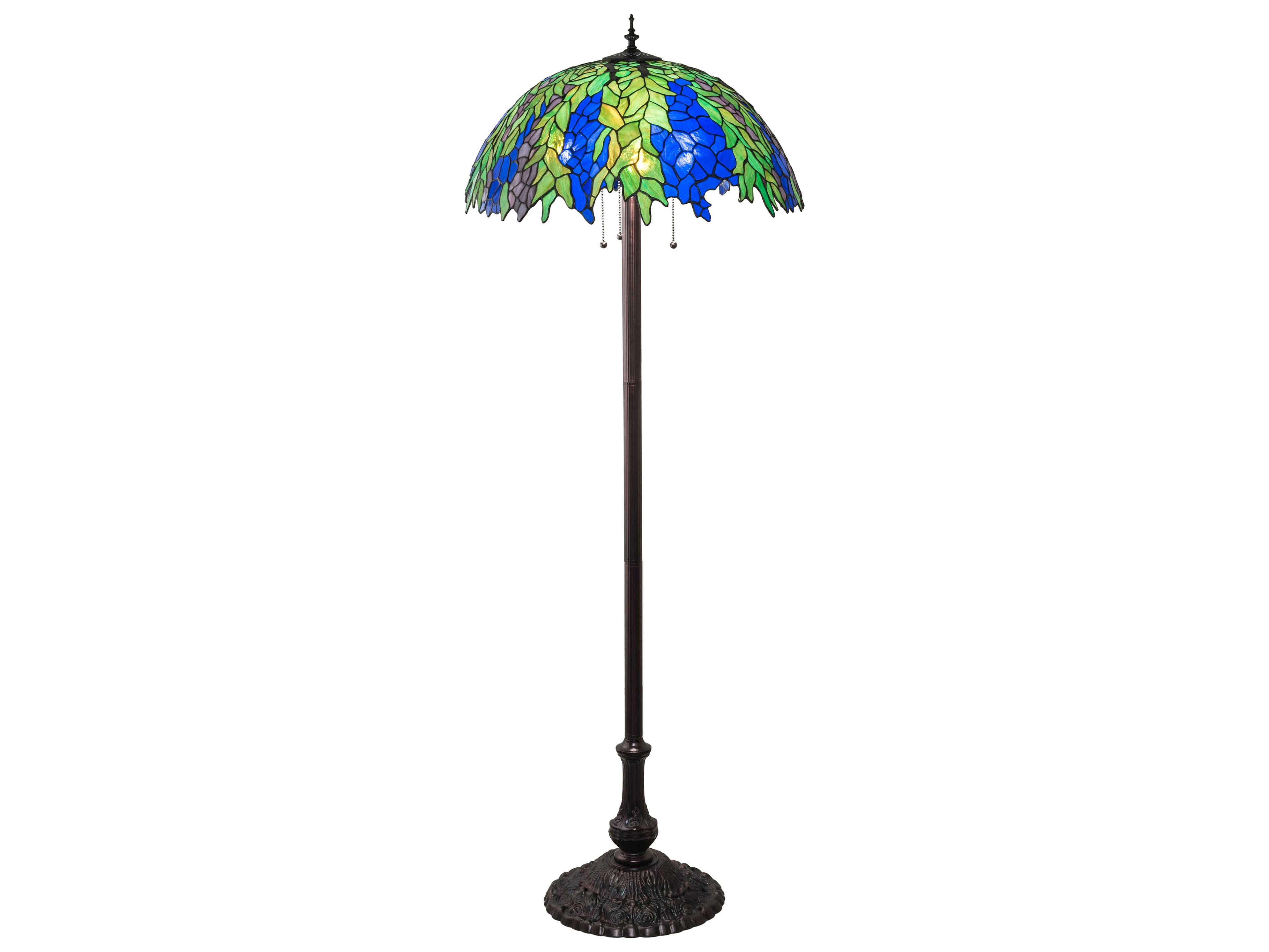 Honey Locust Glass Tiffany Mahogany Bronze Floor Lamp