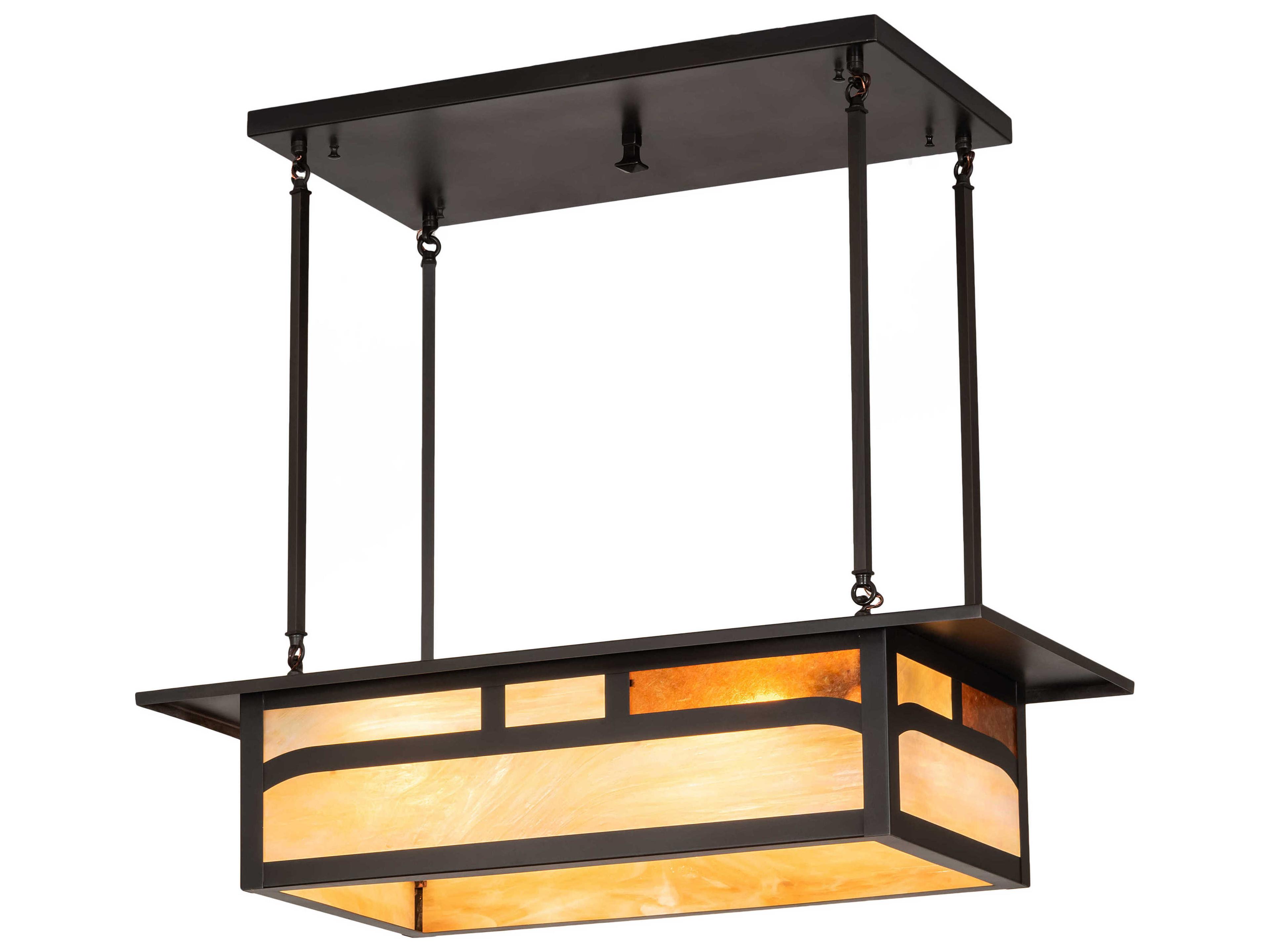 Hyde Park 4-Light Craftsman Brown Off White Glass Geometric Island Pendant