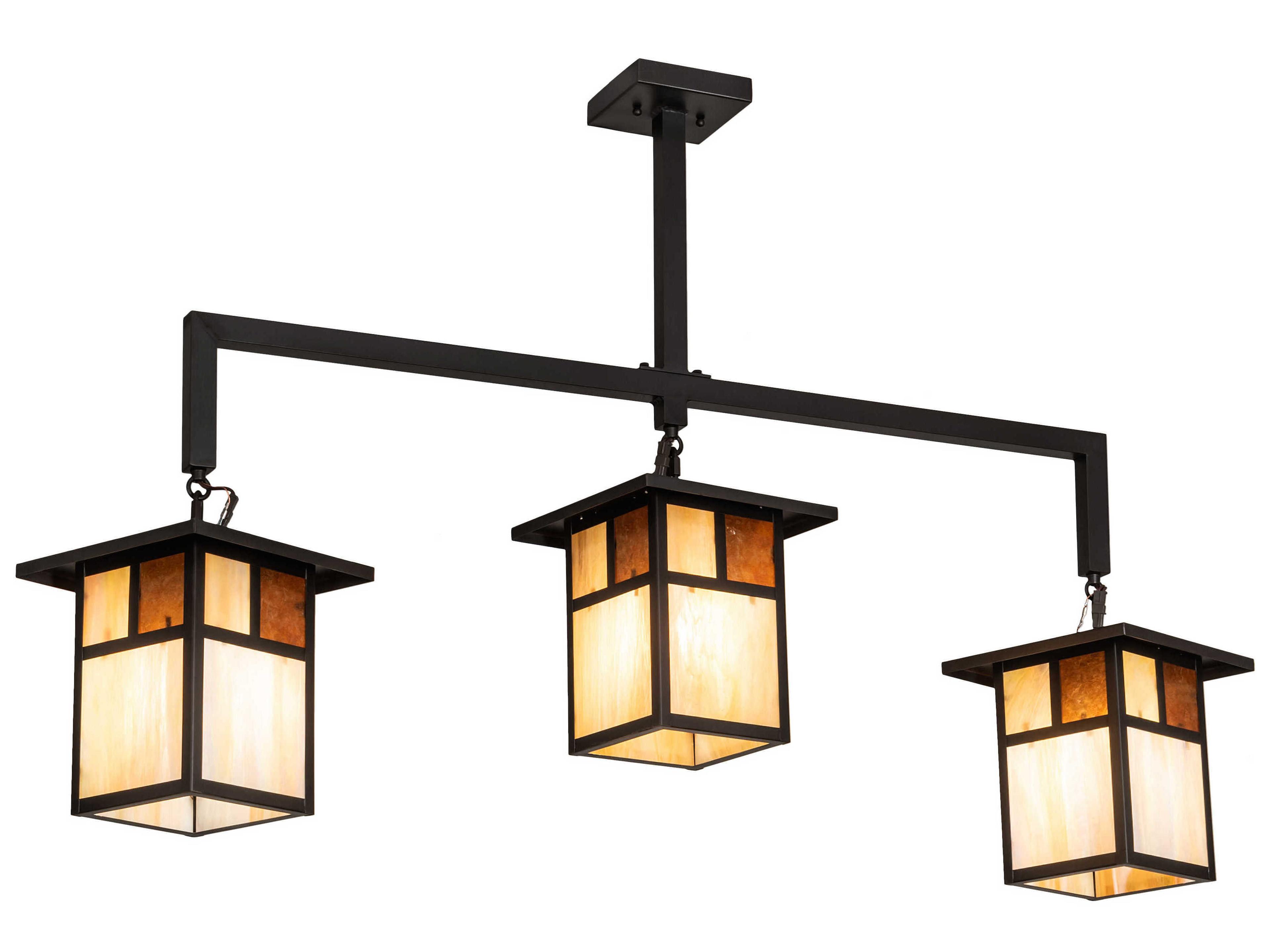 Hyde Park T Mission 3-Light Craftsman Brown Off White Glass Geometric Lantern Island Pendant