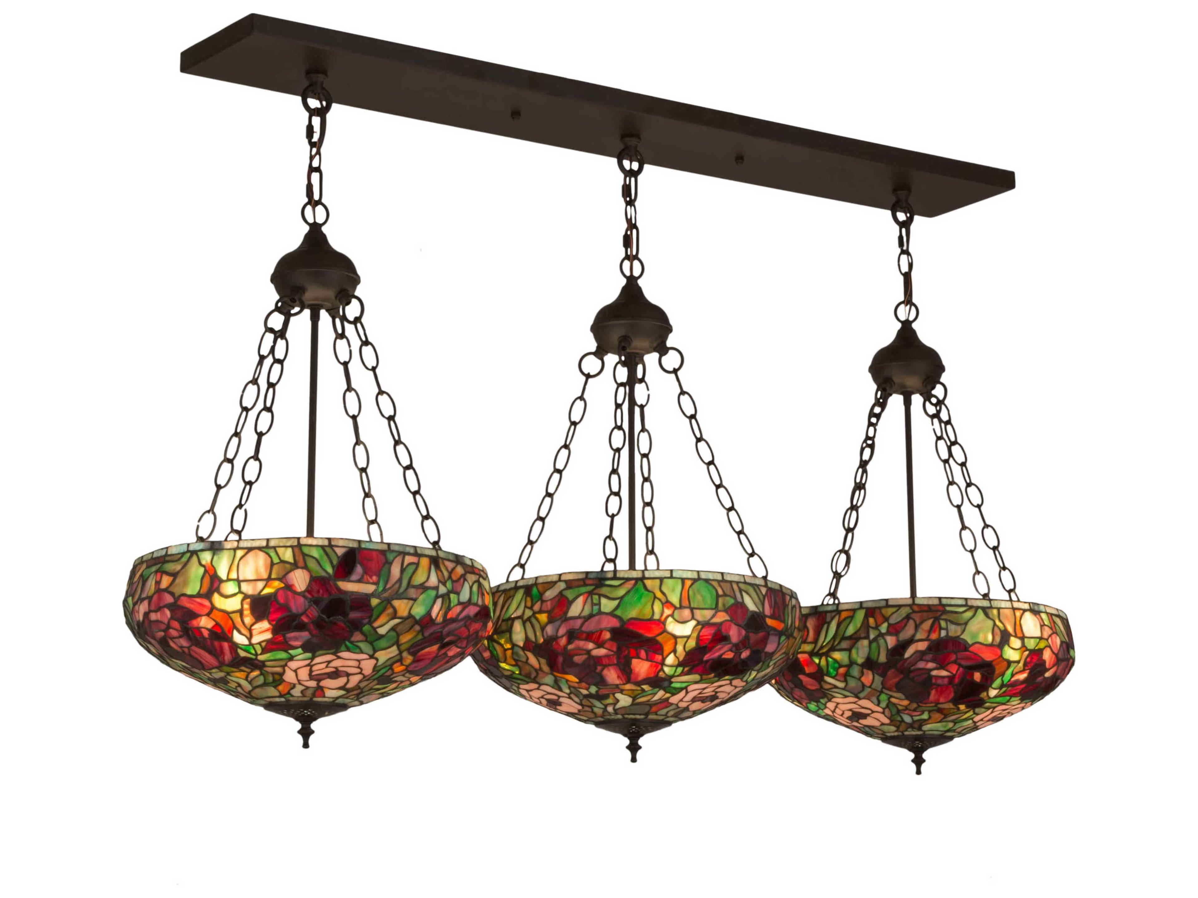 Peony 9-Light Bronze Glass Tiffany Dome Island Pendant