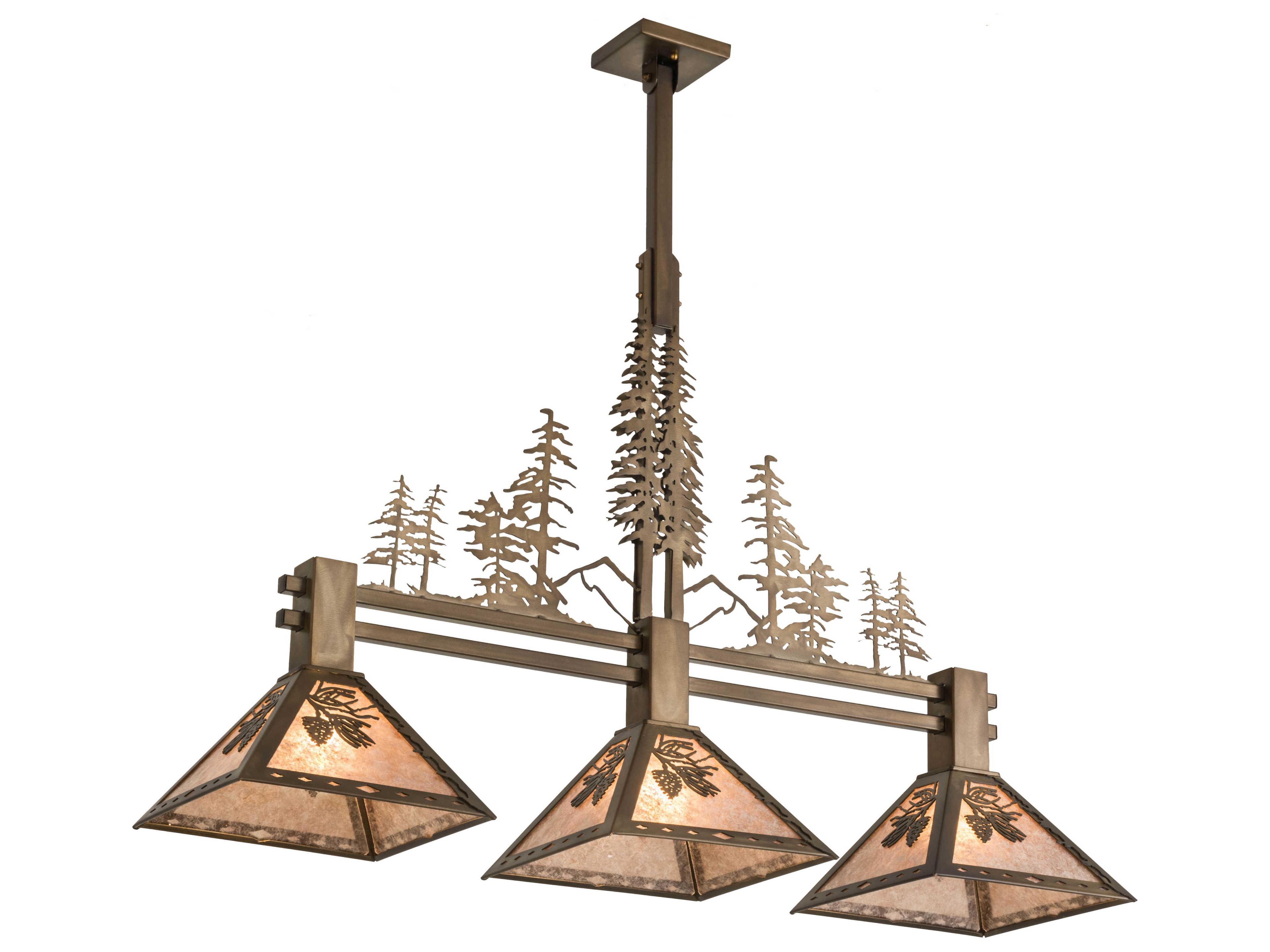 Balsam Pine 3-Light Copper Glass Island Pendant