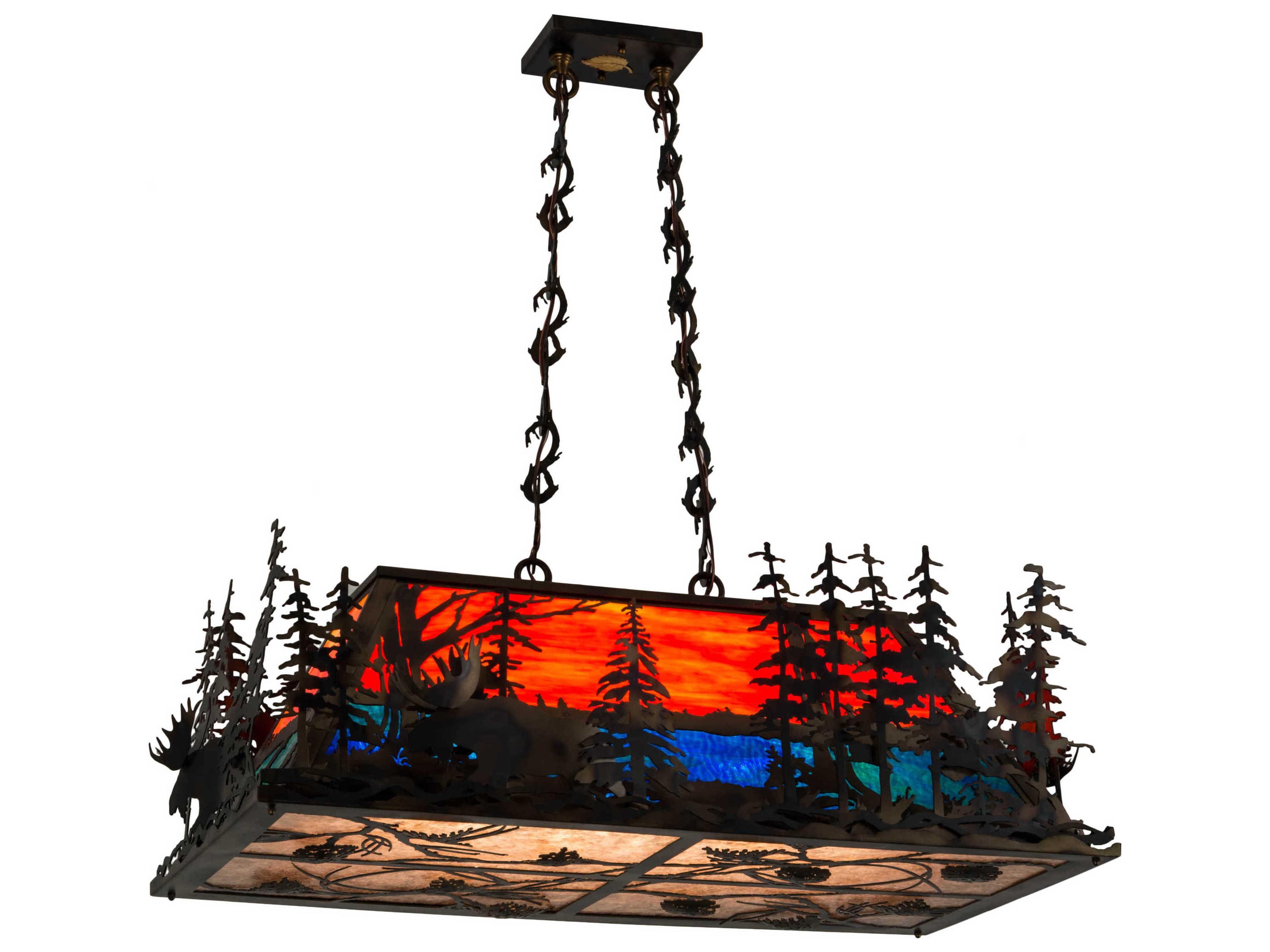 Moose At Dusk 6-Light Blue Glass Island Pendant